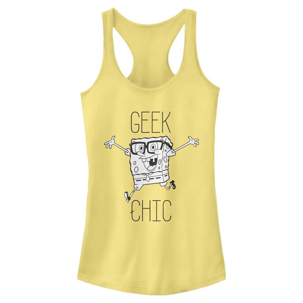 Nickelodeon Women's Spongebob Squarepants Geek Chic Junior's Racerback Tank Top - Cute Cartoon Graphic Tee for Casual Wear, Summer Outfits & Fan Merchandise