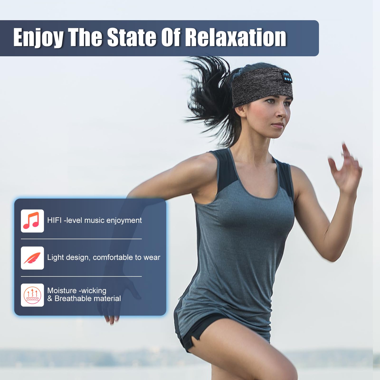 Bluetooth 5.3 Sleeping Headphones & Sleep Mask - Wireless Sports Headband with HD Stereo Speakers, Sweatproof Earbuds for Sleeping, Running, Yoga, Workout - Perfect for Insomnia Relief, Travel & Cool Gadget Gifts (Ideal for Nighttime Relaxation, Gym Sessions & Long Flights)