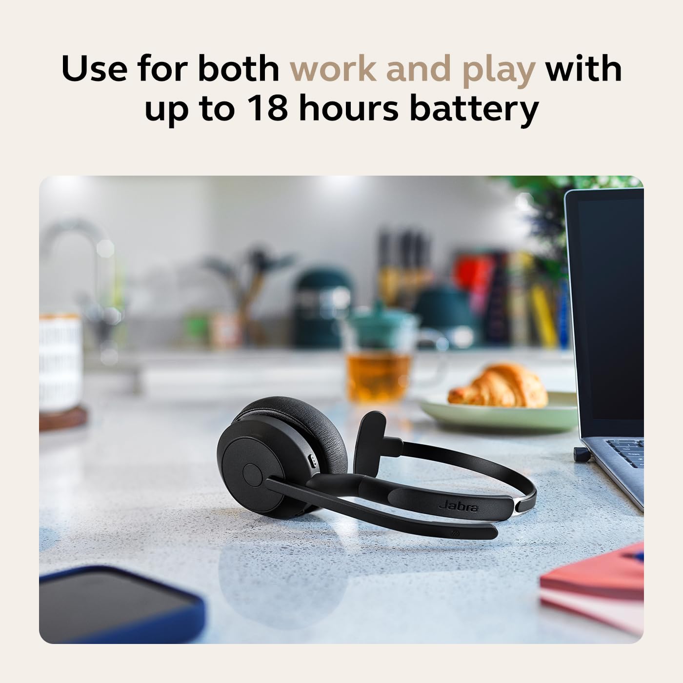 Jabra Evolve2 55 Mono Wireless Headset with Charging Stand - Noise Cancelling Microphone & ANC Technology - UC Certified for Zoom, Google Meet, Teams - Comfortable for Office & Remote Work - Black