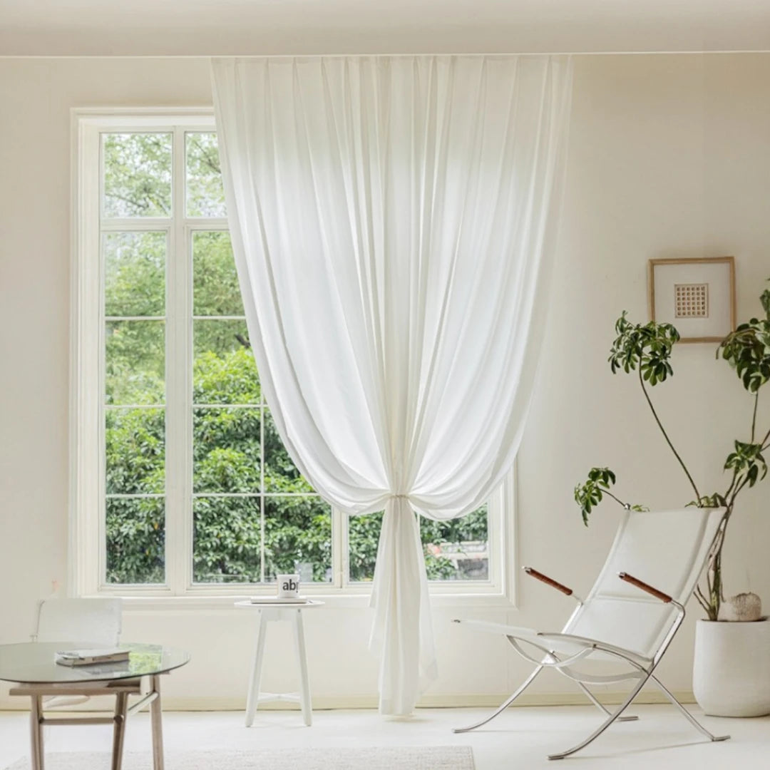 Flame Retardant White Sheer Gauze Curtains - Custom Size Victoria Style Window Drapes for Living Room, Bedroom & Nursery Decor