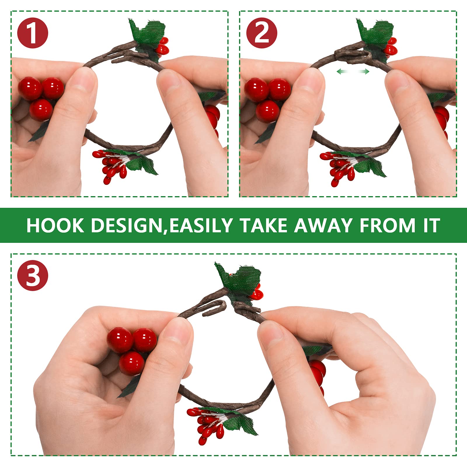 12 Pack Rustic Napkin Rings Set - Handmade Red Berry Serviette Holders for Wedding, Christmas, Thanksgiving, New Year, Valentine's Day, Banquet & Birthday Party Decor - Perfect for Holiday Table Settings and Special Occasion Dining Decorations