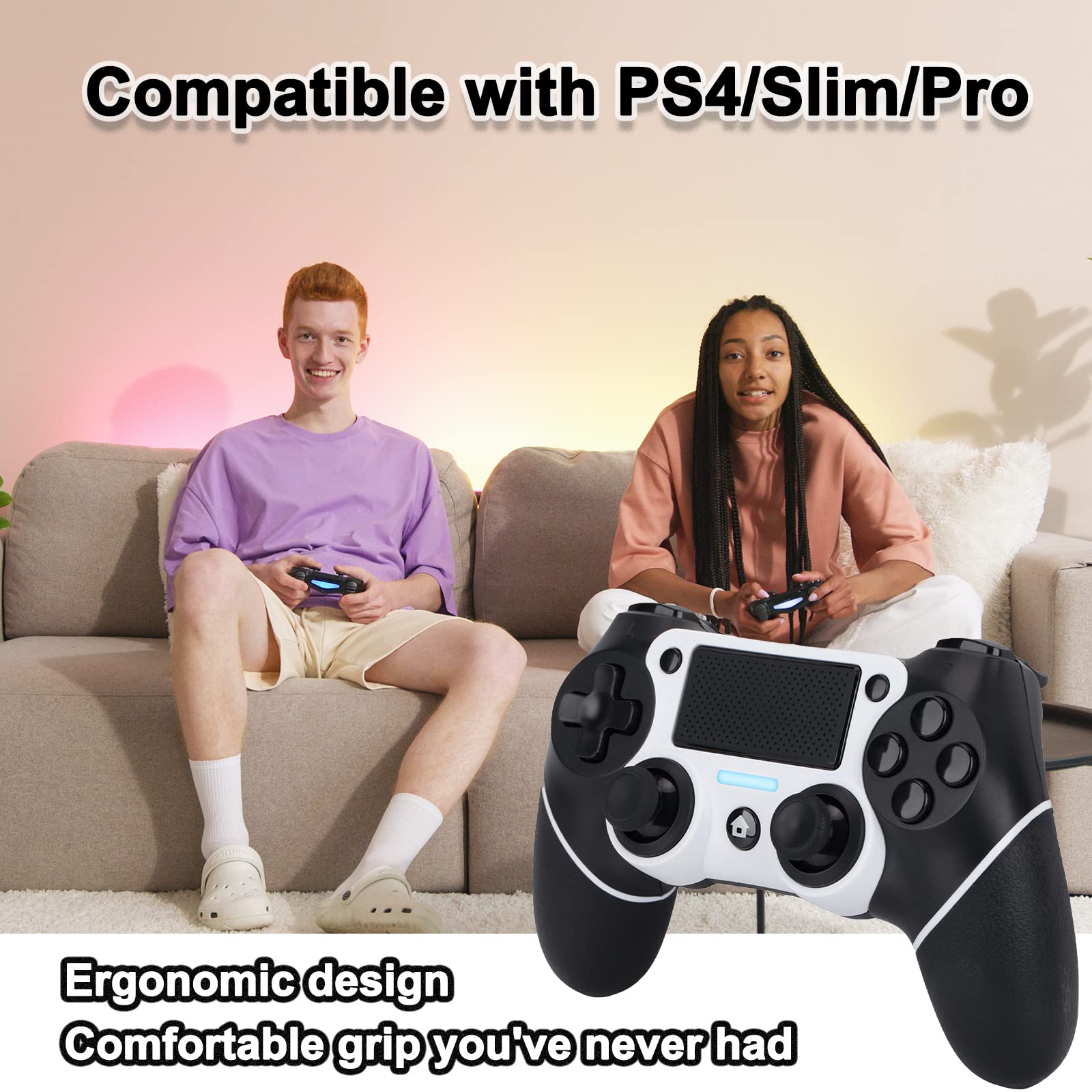 VooFun Wireless Bluetooth Controller for PS4/PS4 Pro/PS4 Slim - Compatible with PlayStation 4, Vibration Feedback, 6-Axis Motion Sensor, Touchpad, 3.5mm Headphone Jack, Turbo Function, 1000mAh Battery - Perfect for Gaming, Streaming & Long Play Sessions