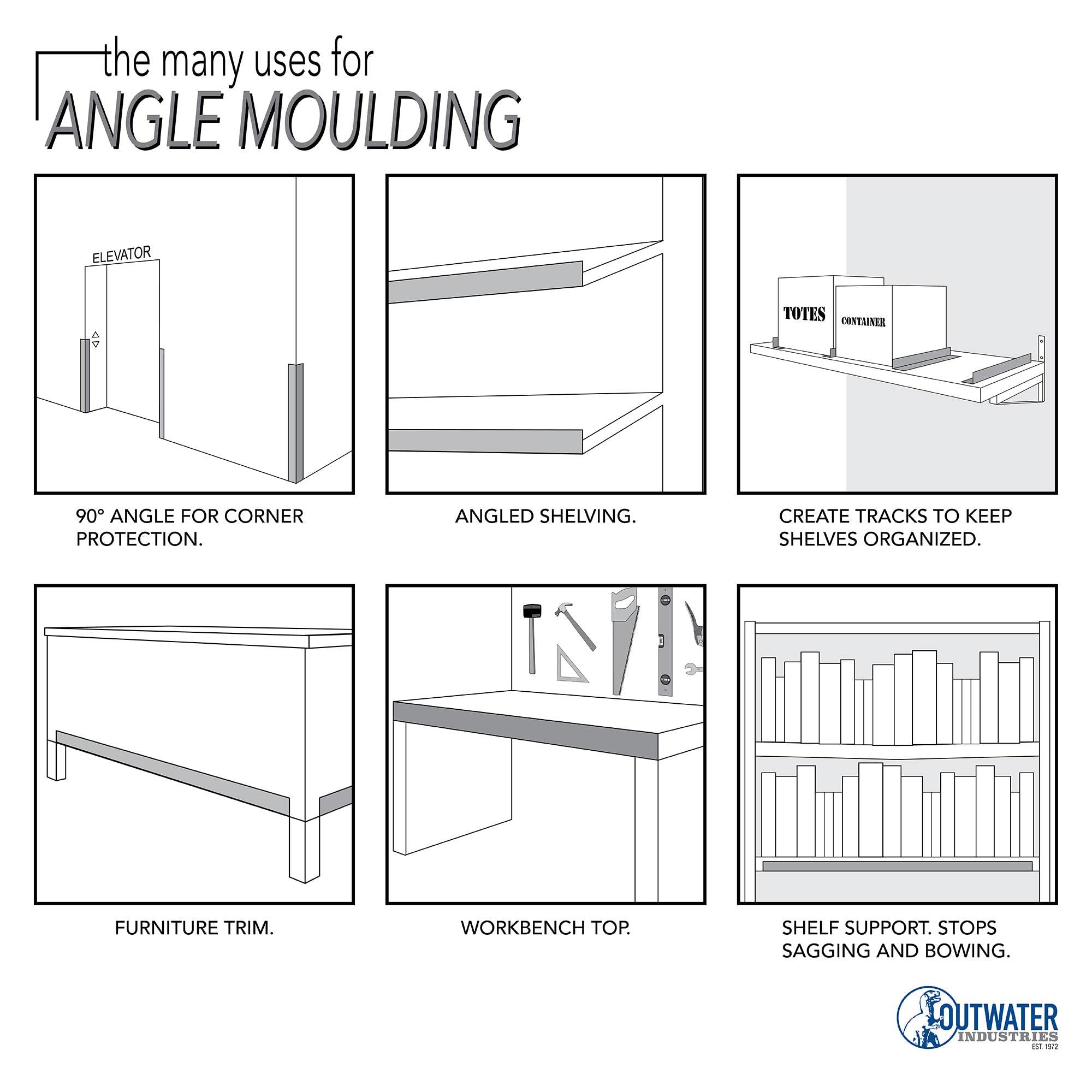 Outwater Plastics 1921-Wh White Styrene Angle Molding - 1