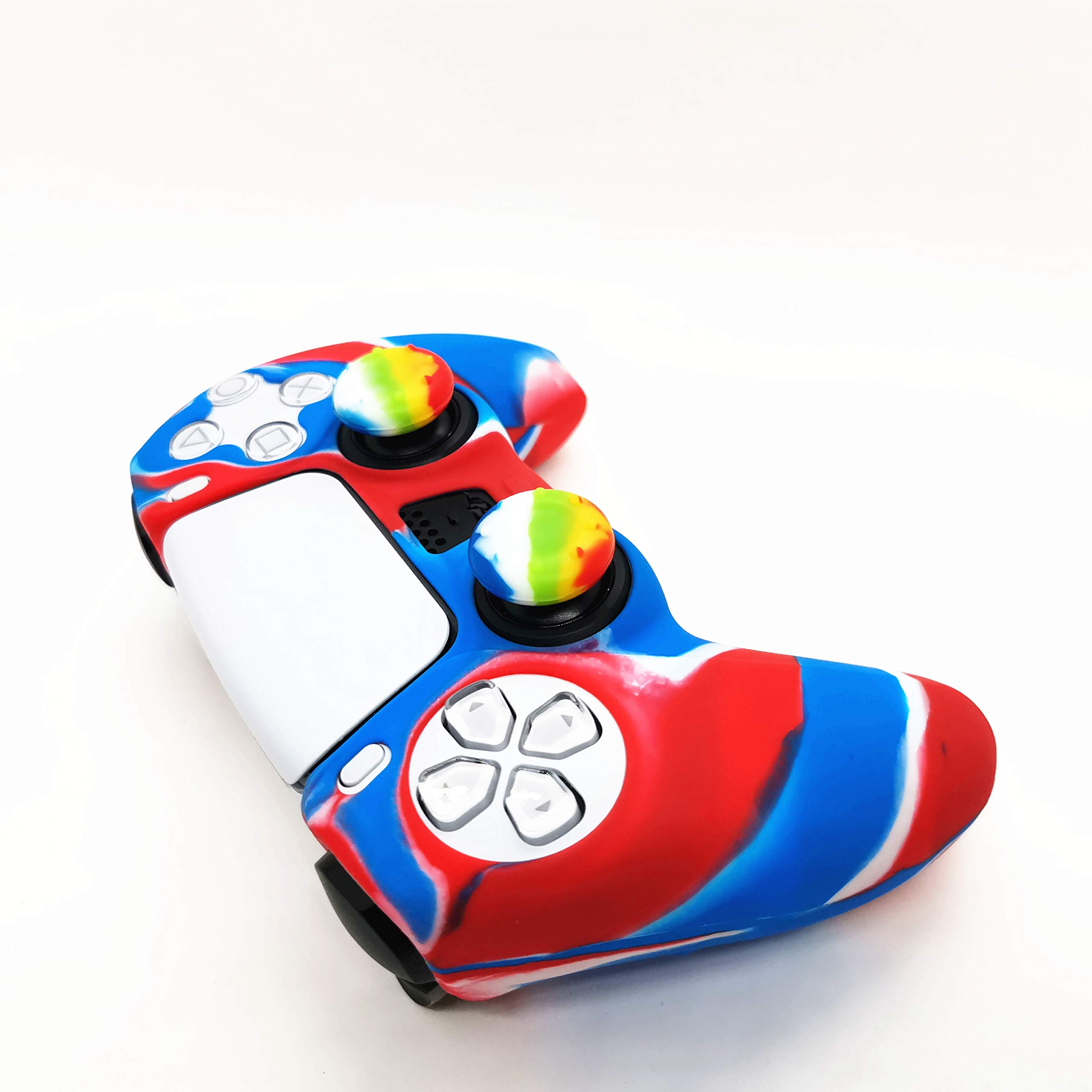 Premium Silicone Skin for PS5 Controller - Anti-Slip Grip Cover with 10 Thumbstick Caps (4 Red & Blue) for Enhanced Gaming Comfort - Perfect for Long Play Sessions & Competitive Gaming