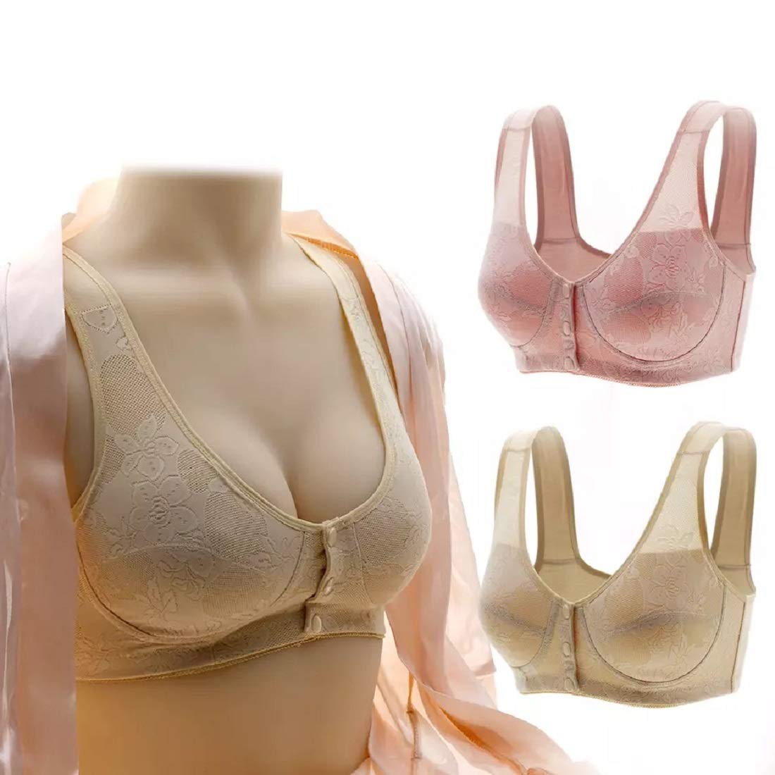 Everyday Embroidery Bras for Women - Wireless Button Snap Front Sports Bra, Post-Surgery & Yoga Bras - Perfect for Workouts, Recovery & Daily Comfort