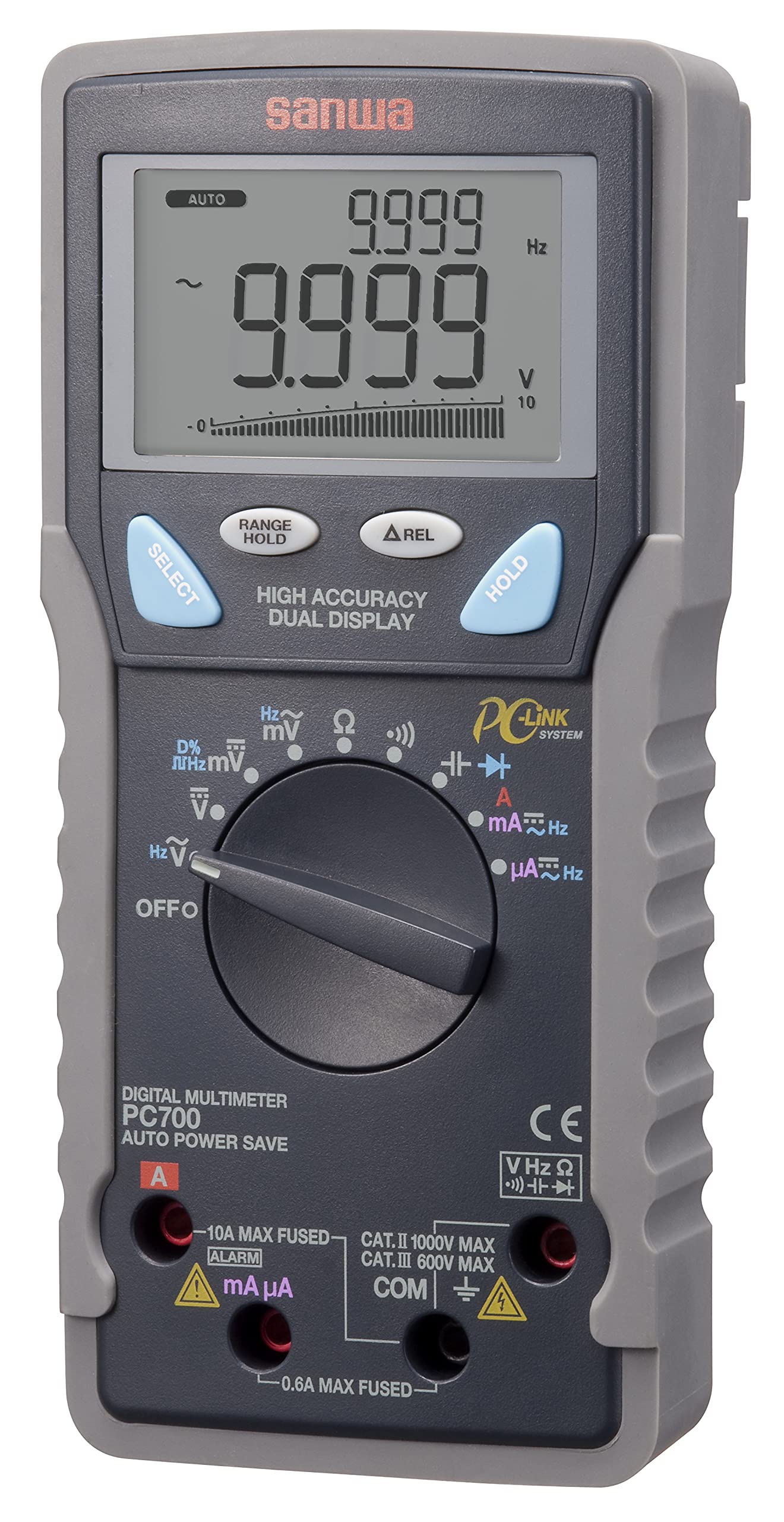 Sanwa PC700 Digital Multimeter - True RMS Auto-Ranging Multitester for AC/DC Voltage, Current, Resistance - Perfect for Electricians, DIY Home Repairs & Automotive Diagnostics