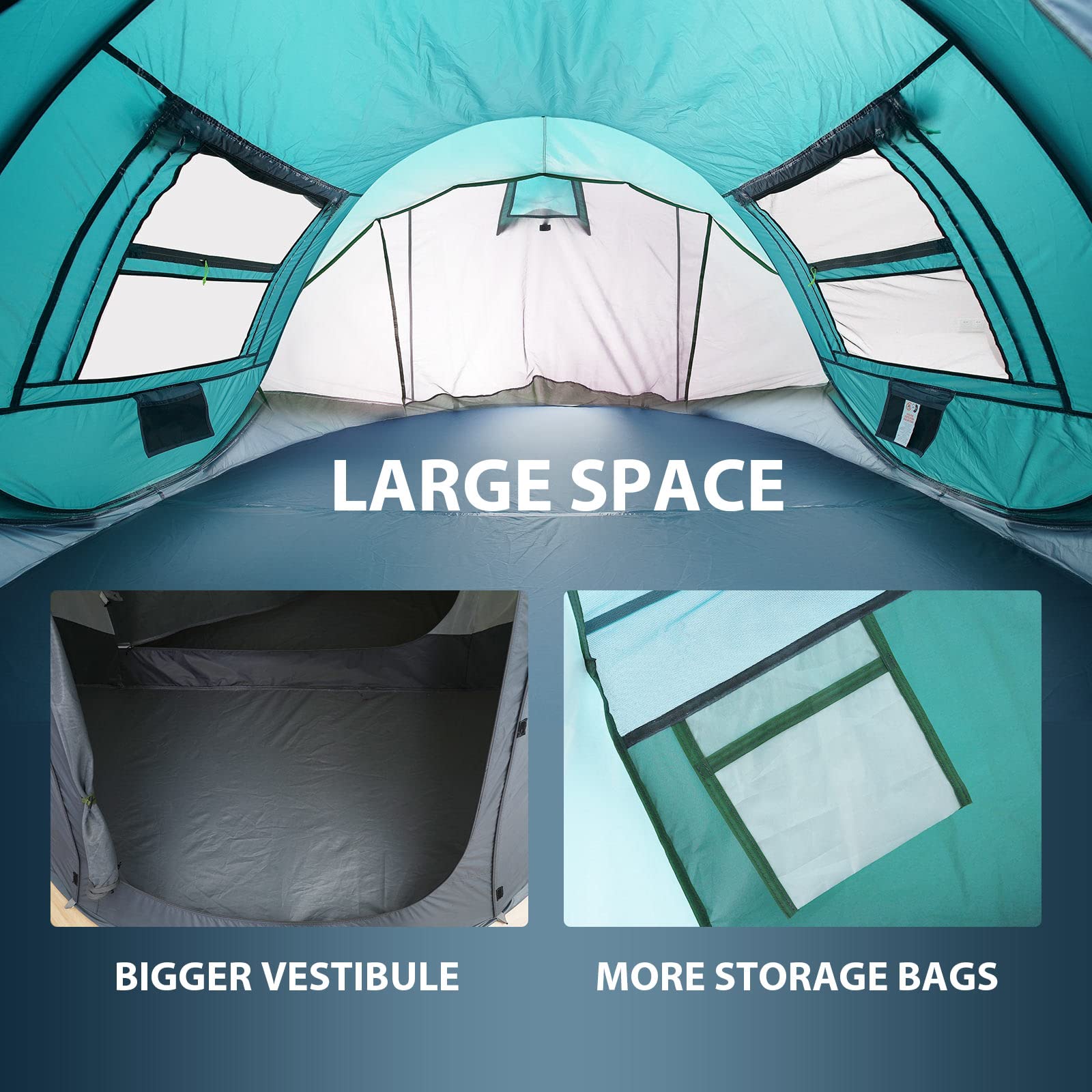 6 Person Easy Pop Up Tent - 12.5’ x 8.5’ x 53.5