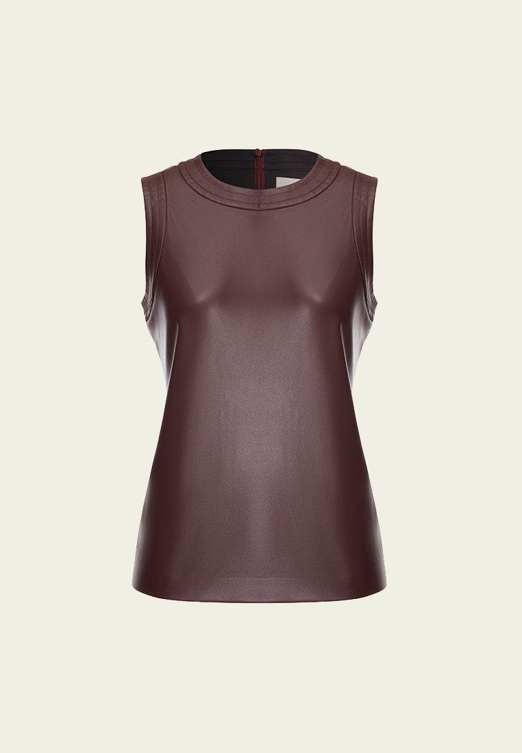 Dark Red Vegan Leather Sleeveless Top for Women - Eco-Friendly Faux Leather Tank Top - Perfect for Night Out, Party & Casual Wear