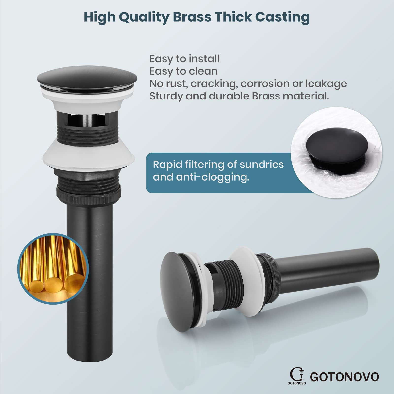 Gotonovo Black Pop Up Drain Stopper with Overflow - Bathroom Sink Faucet Stopper for Vessel Vanity Sinks - Durable Drain Accessories - Perfect for Bathroom Renovation & Home Improvement Projects