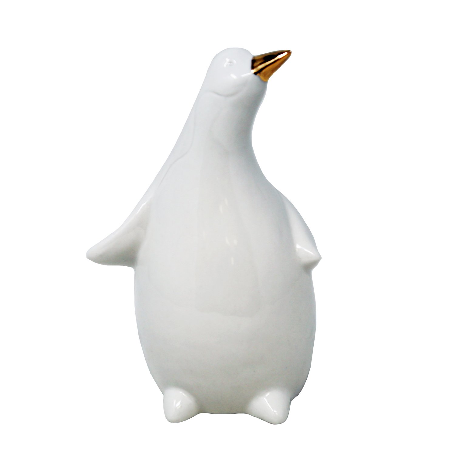 Decorative Ceramic Penguin Planter - Gold & White Small Flower Pot for Succulents, Cacti, or Home Decor - 4.5 x 4.25 x 7.25 Inches - Perfect for Windowsills, Desks, and Gift Giving
