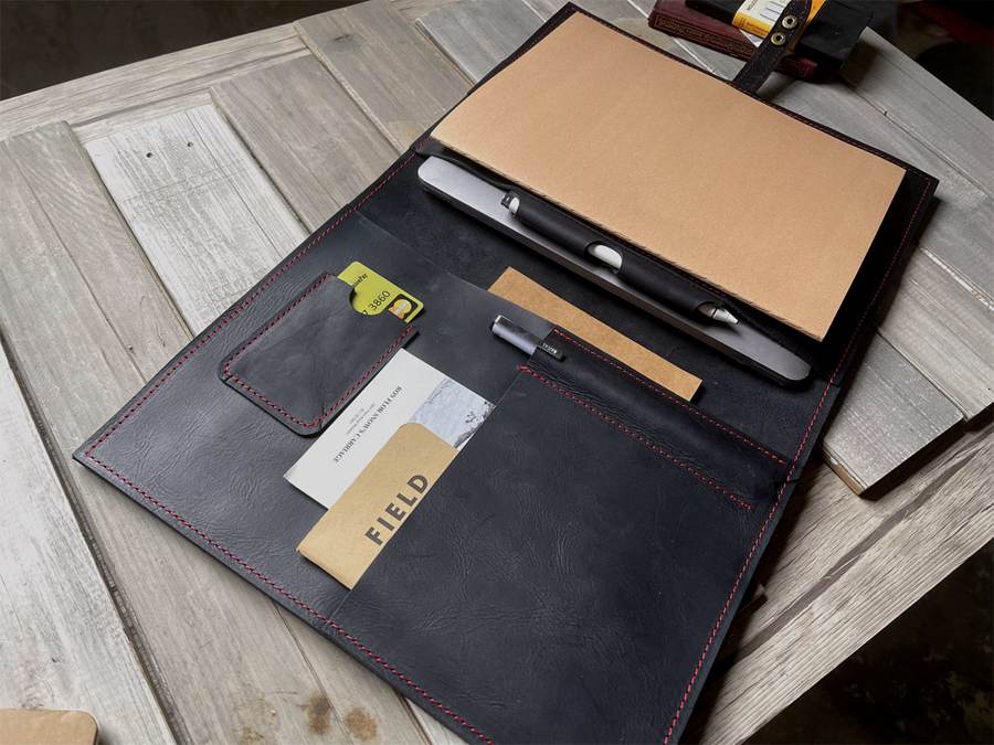 Premium Black Leather Case Sleeve for MacBook Pro 14