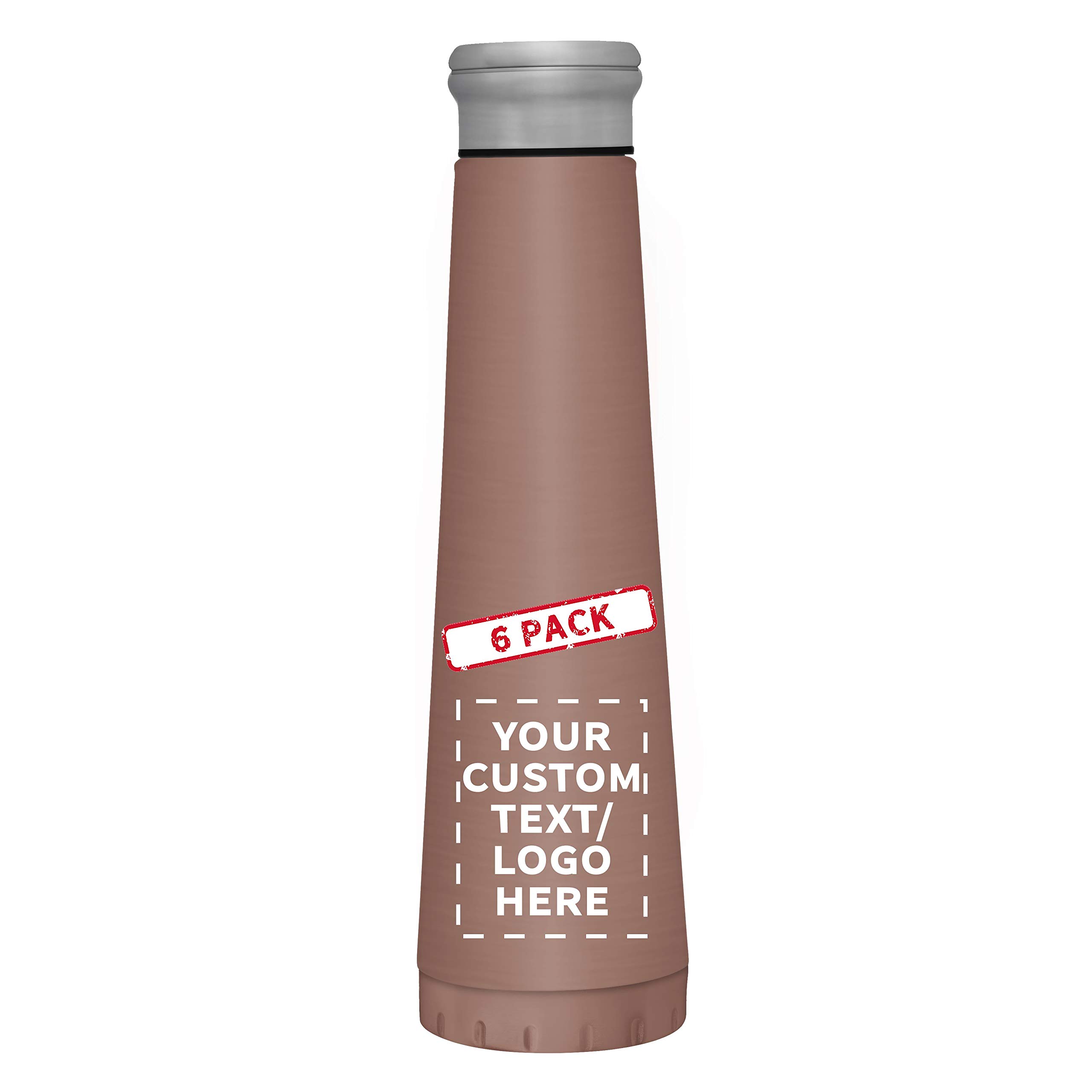 6-Pack 16 oz Vacuum Insulated Stainless Steel Water Bottles - Custom Text & Logo - Double Wall BPA-Free Rose Gold - Perfect for Gym, Hiking, Office & Outdoor Activities