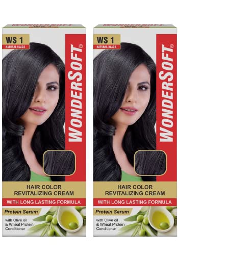 Wondersoft Natural Black Hair Dye with Olive Oil & Wheat Protein - 2 Pack | Ammonia-Free, Long-Lasting Color for Gray Coverage & Hair Repair | Perfect for Home Use & Professional Salon Results