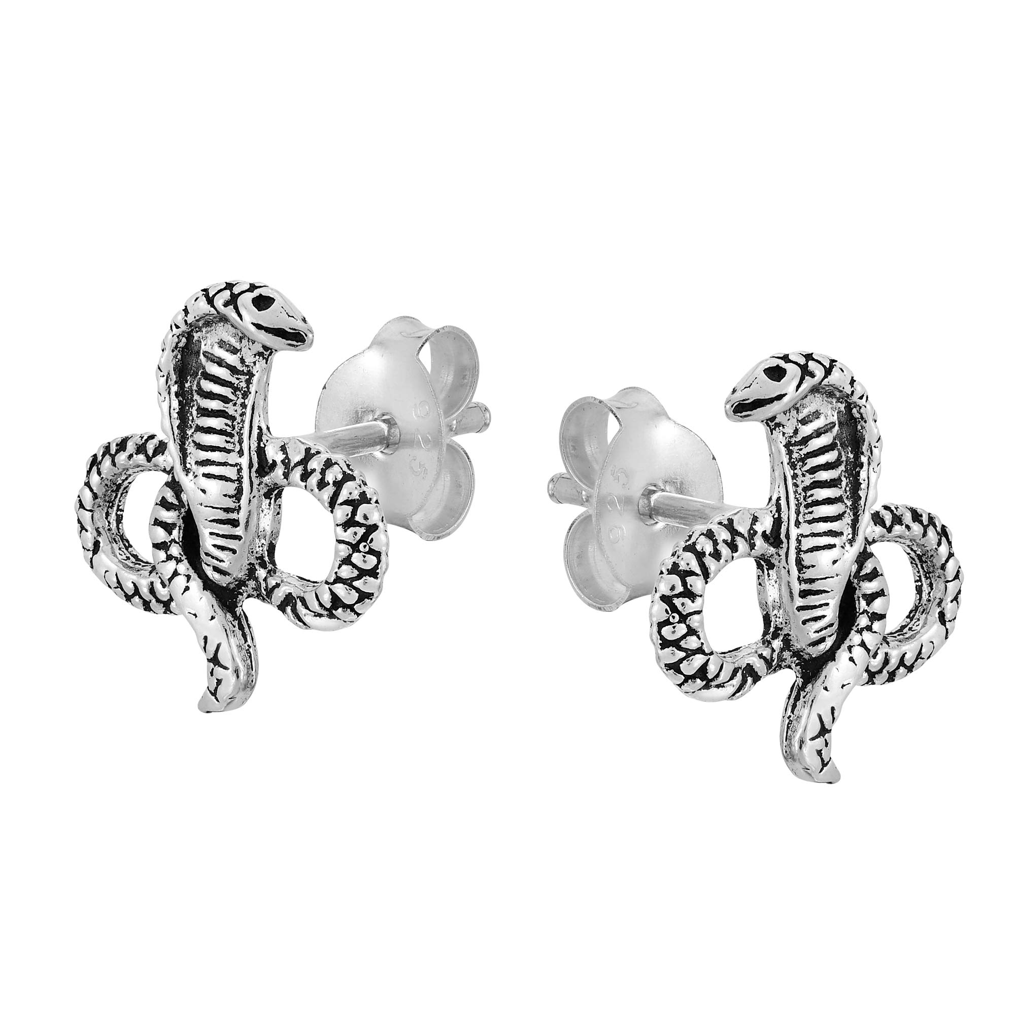 AeraVida Feisty Mini King Cobra Snake .925 Sterling Silver Stud Earrings for Women | Hypoallergenic Snake Jewelry | Unique Handmade Sterling Silver Earrings | Perfect for Parties, Gifts & Everyday Wear