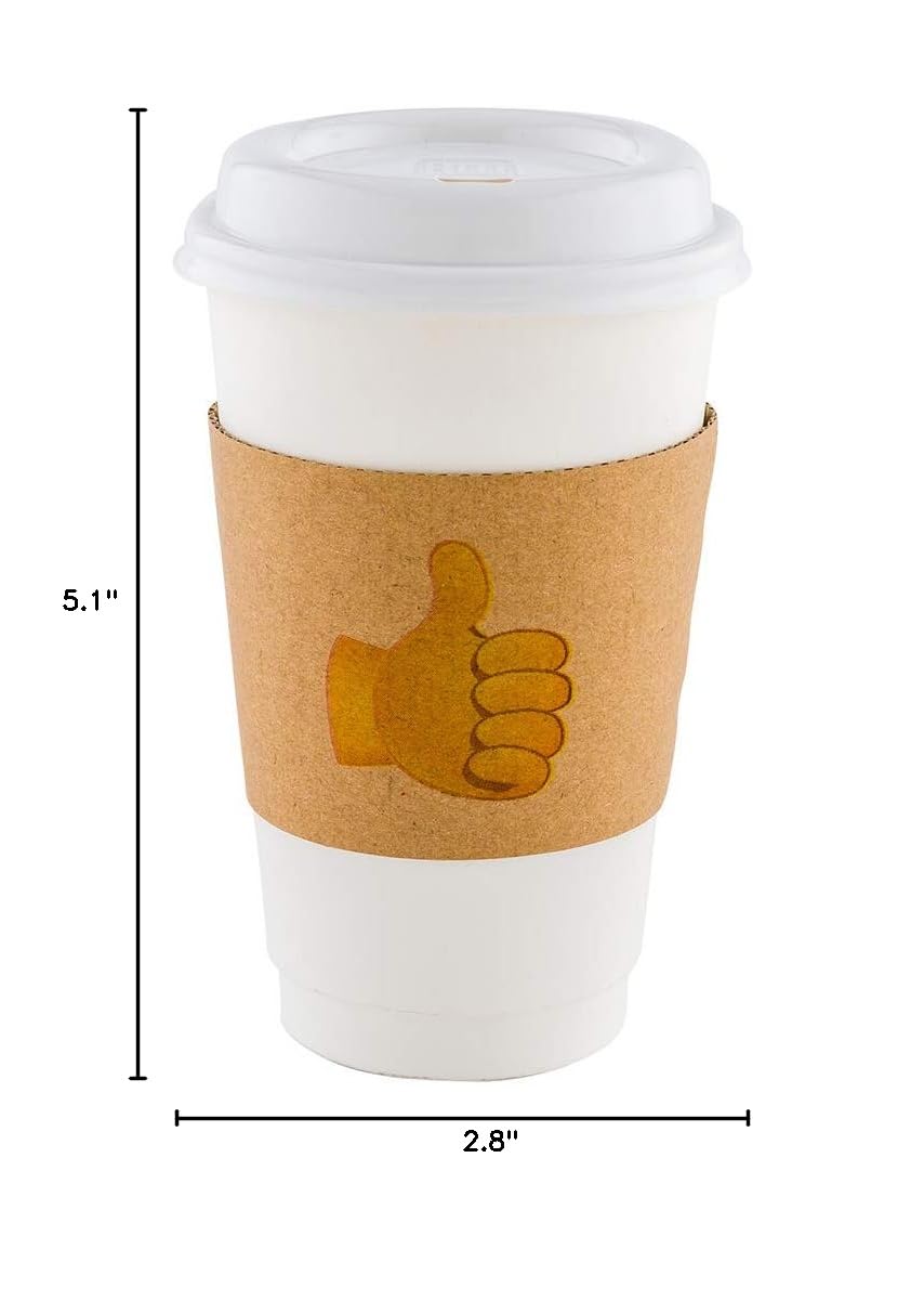 Restpresso 5.1 x 2.8 Inch Corrugated Coffee Cup Sleeves - 1000 Pack Heat-Resistant Kraft Paper Disposable Hot Beverage Sleeves with Secure Grip & Thumbs-Up Emoji Design - Perfect for Coffee Shops, Cafes, Takeout and Office Use