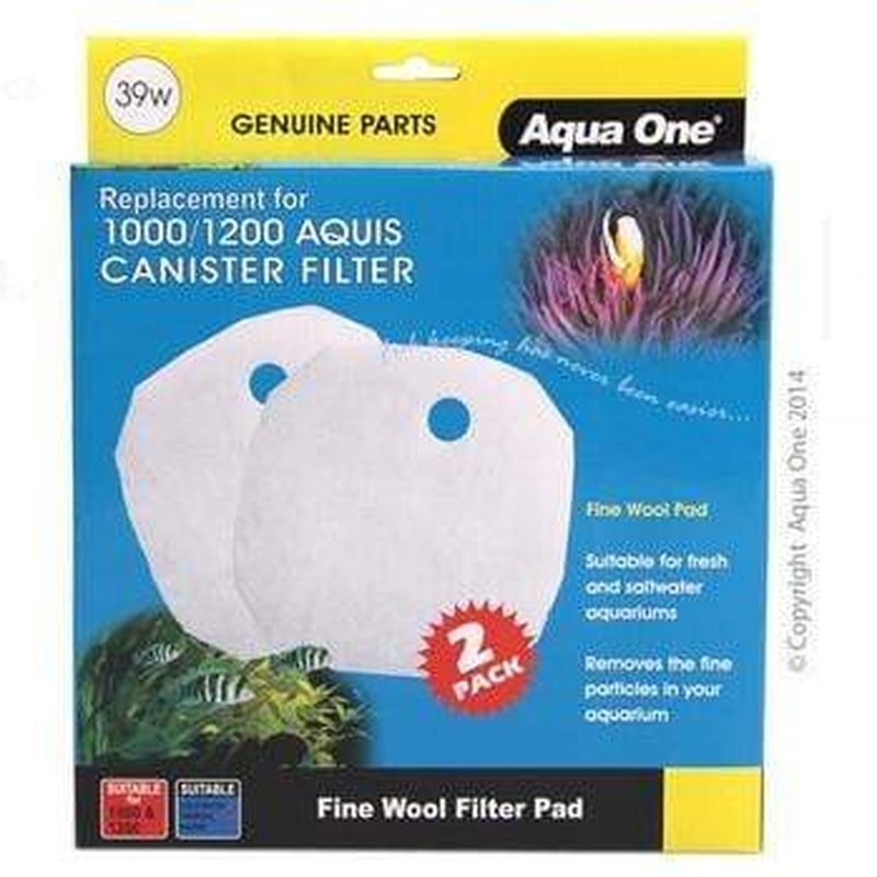 Aqua One Wool 2pk 39W Replacement Filter for Aquis 1000/1200 Aquariums - Perfect for Freshwater & Saltwater Fish Tanks - Model 25039W