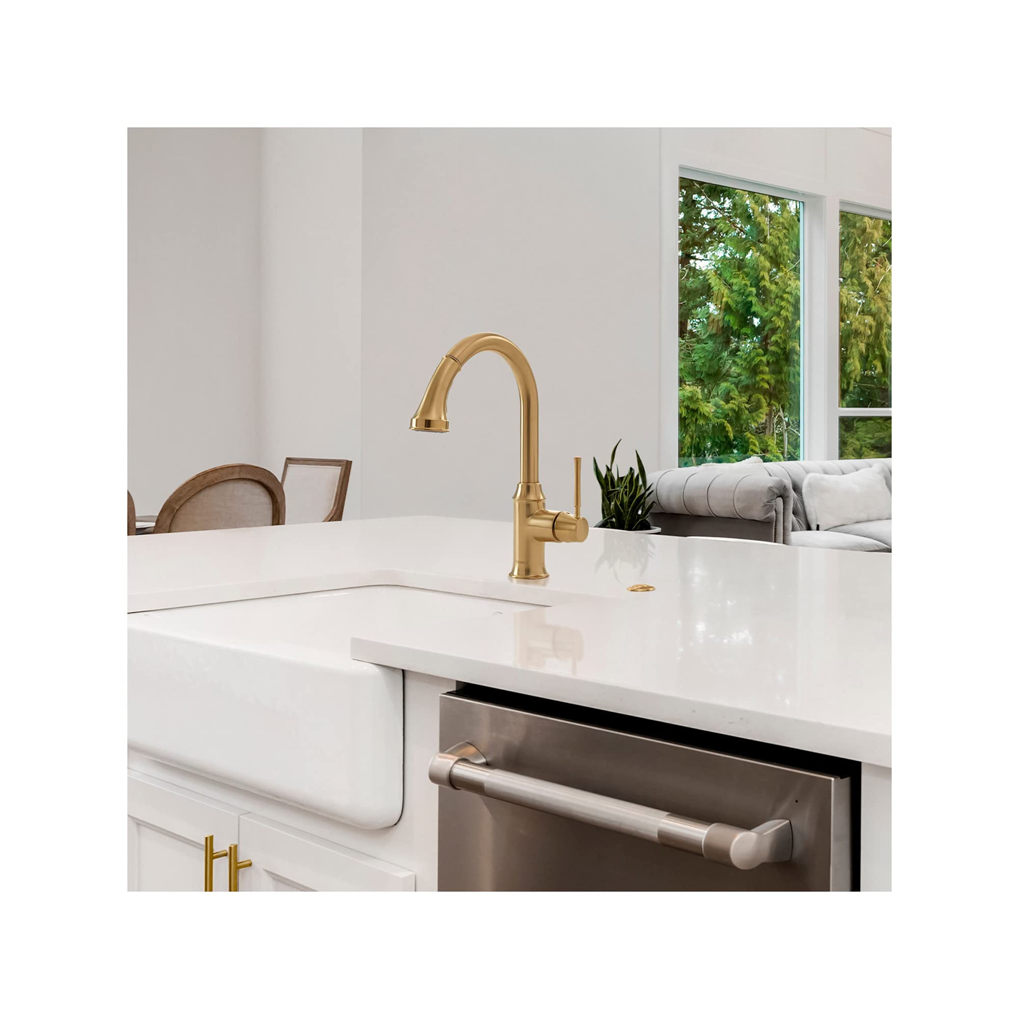 Hansgrohe Talis C Gold High Arc Pull-Down Kitchen Faucet with Sprayer - Brushed Gold Finish (Model 04215250) - Perfect for Modern Farmhouse & Luxury Kitchen Renovations