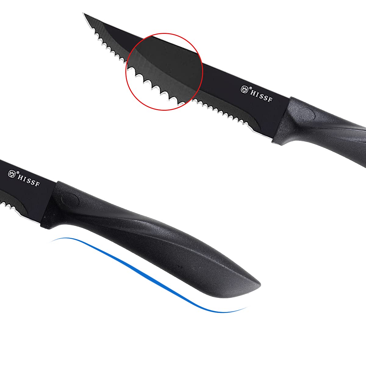 Premium 8-Piece Steak Knife Set - Black Serrated Stainless Steel Blades with Non-Stick Coating (4.5 Inch) - Rust-Resistant Kitchen Cutlery for Restaurants, Home Dining, Camping & Outdoor BBQ Parties