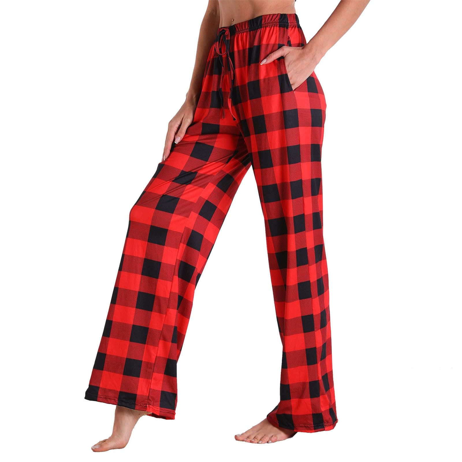 Women's Cotton Plaid Pajama Pants - Soft Lounge Sleep Bottoms with Pockets, Wide Leg Drawstring Sweatpants for Home, Travel & Relaxation | Casual Comfortable Sleepwear