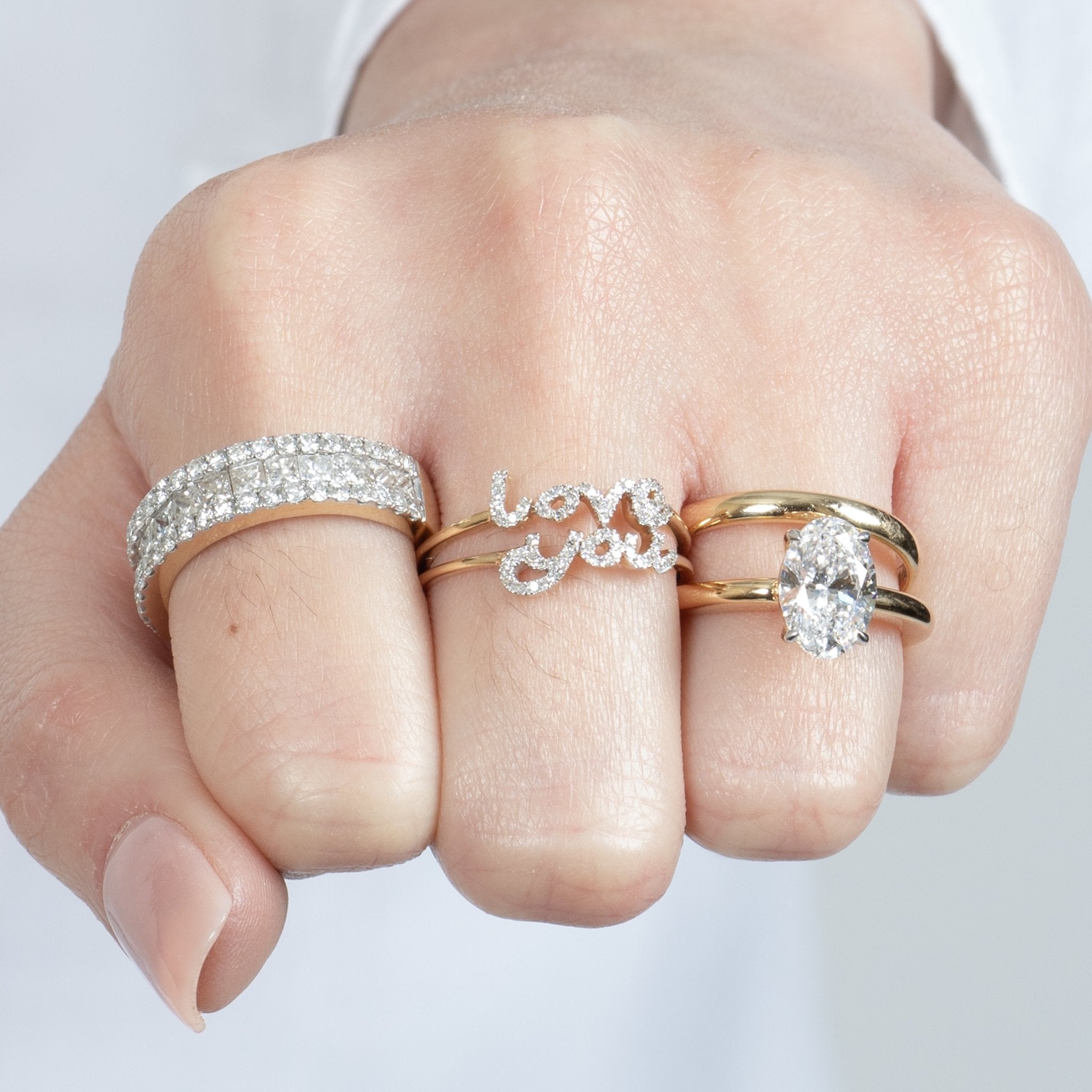 14k White Gold Diamond Love You Cursive Ring for Women - Elegant Stackable Promise Ring for Anniversary, Valentine's Day & Romantic Gifts