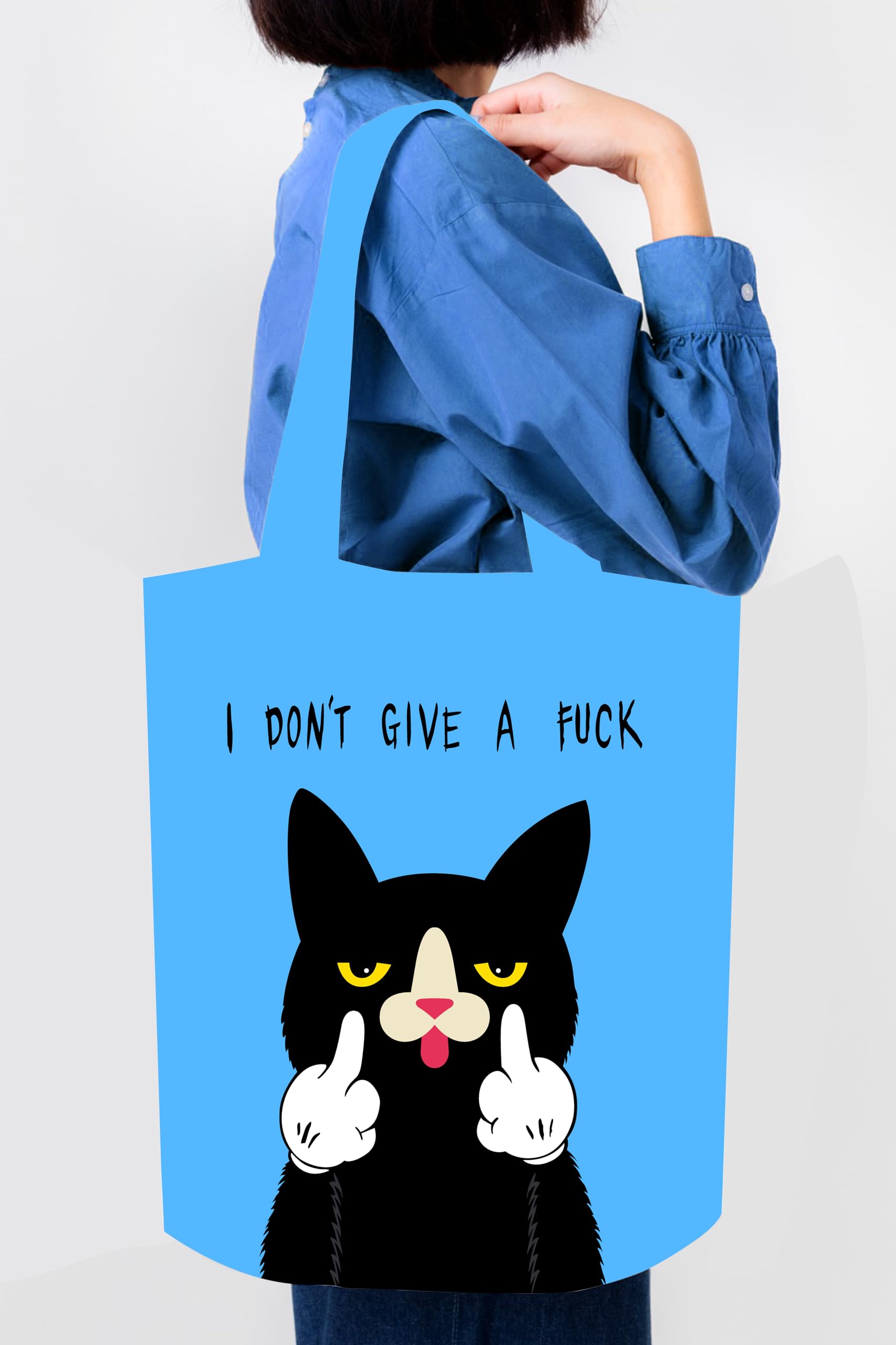 Funny Cat Tote Bag for Women - Cute Kitty Gift for Cat Lovers & Cat Moms - Large Blue Book Tote - Perfect Birthday Gift & Everyday Use for Work, Shopping & Beach