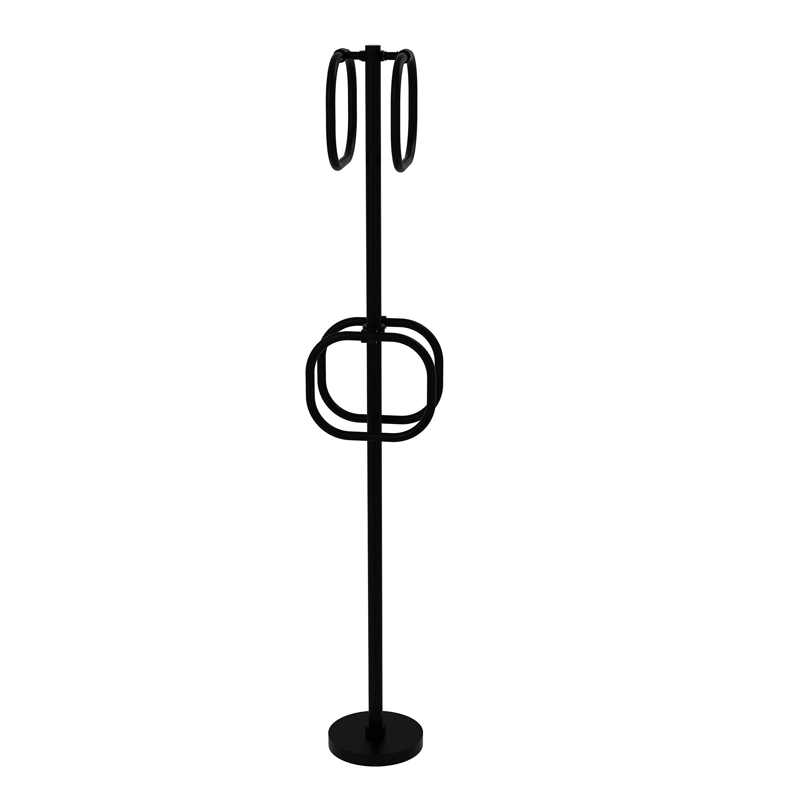 Allied Brass TS-40D 4-Tier Integrated Rings Bathroom Towel Stand - Matte Black Finish for Modern Bathroom & Spa Decor