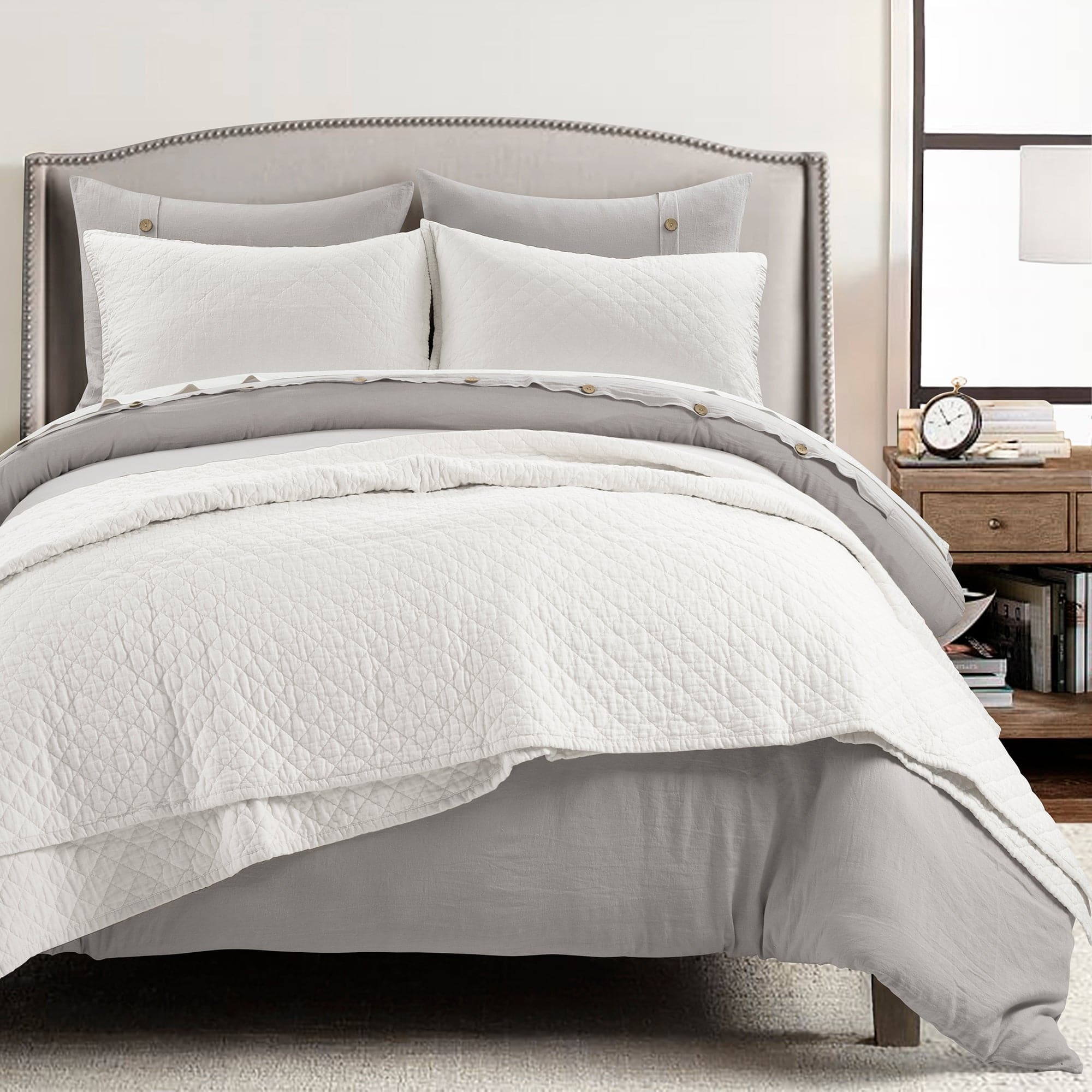 Premium Belgian Flax Linen & Cotton Blend 3-Piece Quilt Set - King/Queen Size - Soft Breathable Bedding for All Seasons - Perfect for Master Bedroom, Guest Room & Vacation Homes