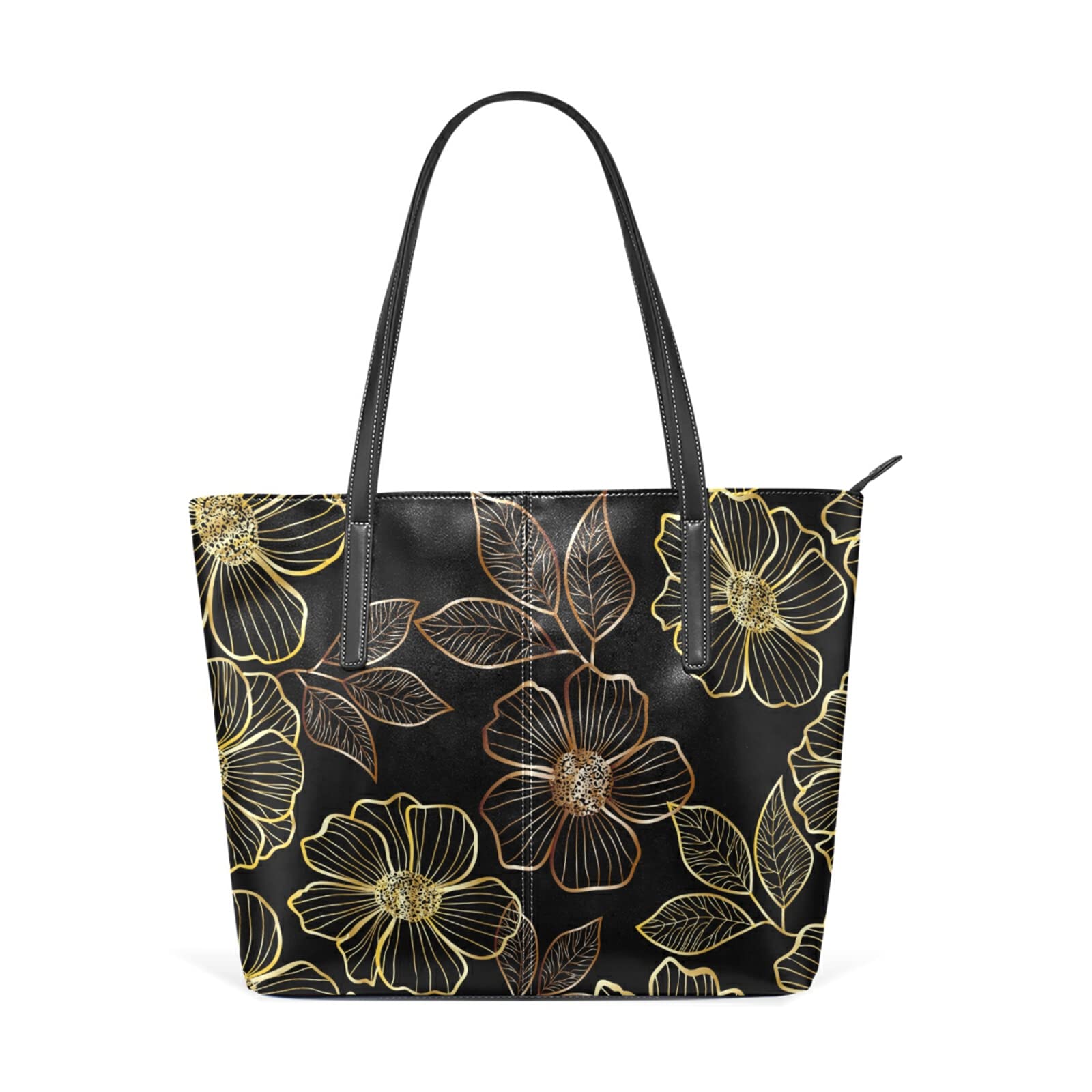 Golden Flower Black Leather Crossbody Handbag for Women - Stylish Shoulder Bag & Tote Satchel - Perfect for Work, Travel, and Evening Outings