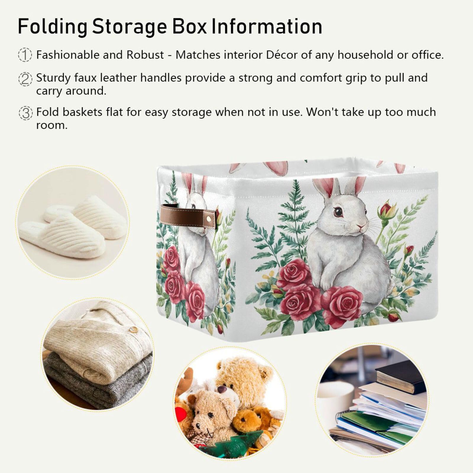 Senya Easter Storage Basket - Foldable Fabric Collapsible Storage Bin Organizer with Rose Bunny Design for Clothes, Toys & Home Organization | Perfect for Easter Decor, Kids Room & Seasonal Storage