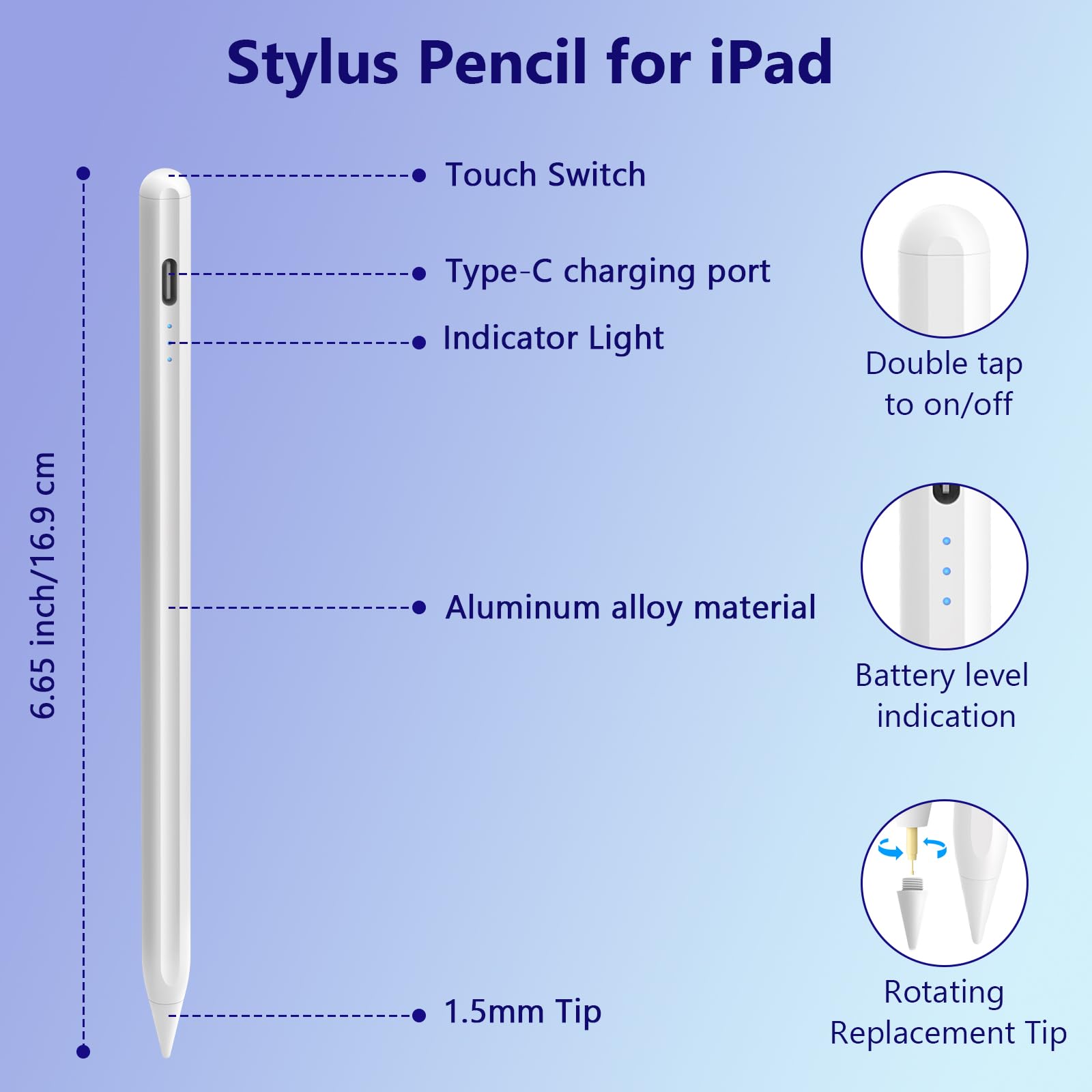 Compatible Stylus Pen for iPad 10th/9th/8th/7th/6th Gen, iPad Air 5/4/3, iPad Pro 11/12.9, iPad Mini 6/5 - 15Min Fast Charge with Palm Rejection & Tilt Sensitivity | Perfect for Drawing, Note-Taking & Digital Art