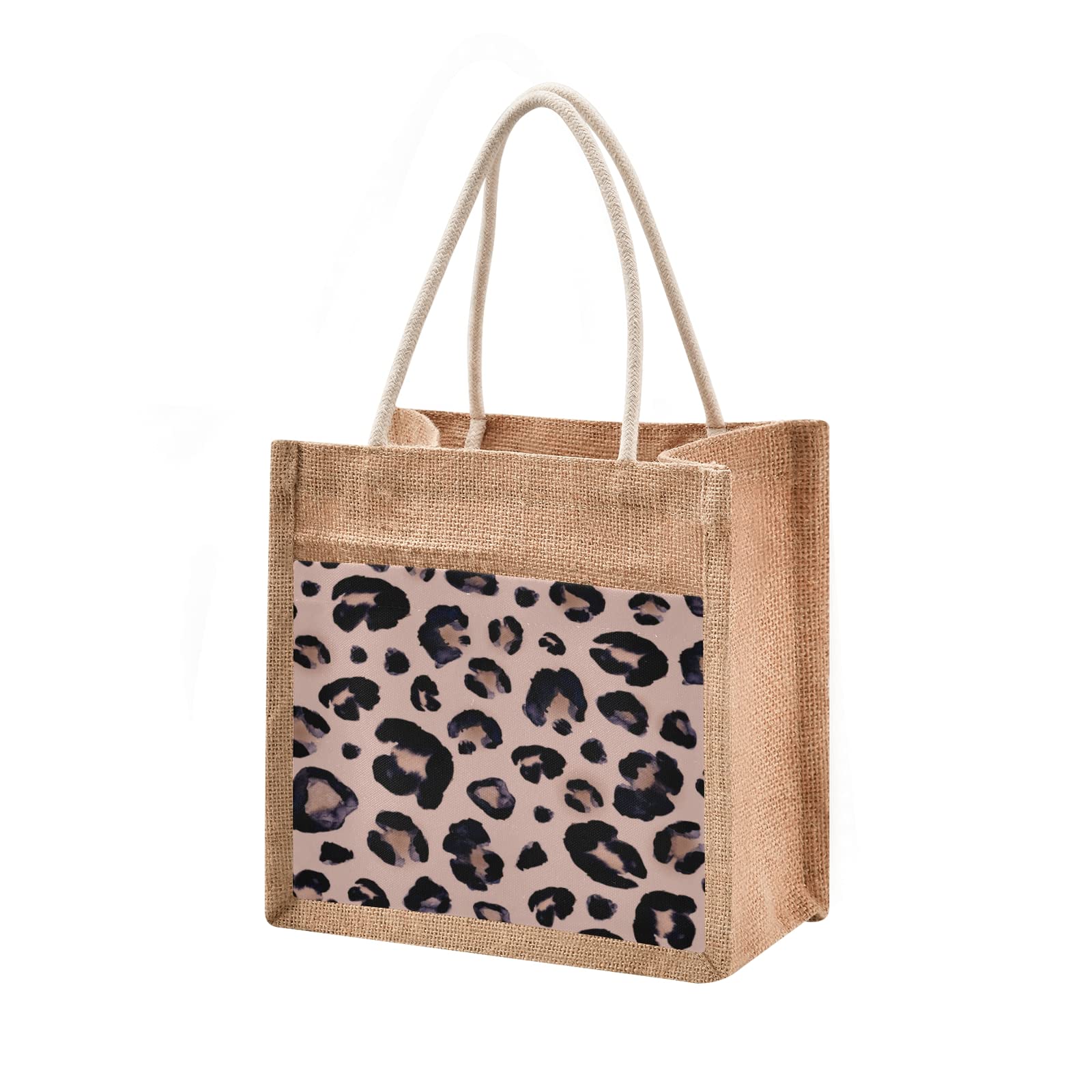 ALAZA Leopard Print Cheetah Jute Tote Bag for Women - Eco-Friendly Grocery Shopping Bag with Sturdy Handles - 14.2 x 12.6 x 7.1 Inches - Perfect for Beach, Travel, Picnic & Daily Use