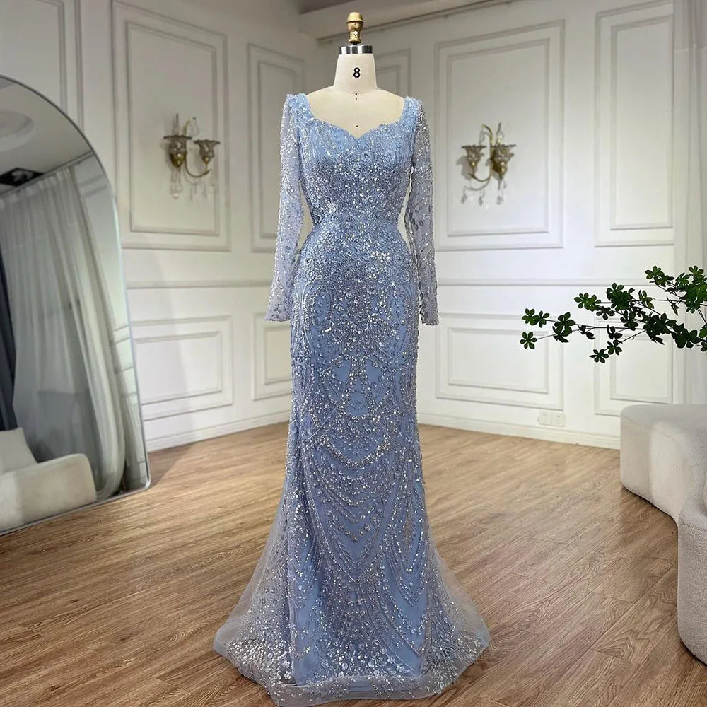 Serene Hill Arabic Blue Sweetheart Mermaid Evening Gown with Beaded Overskirt - Luxury Wedding Party Dress for Women 2025 | LA72548 | Perfect for Bridal Showers, Formal Events & Red Carpet Occasions