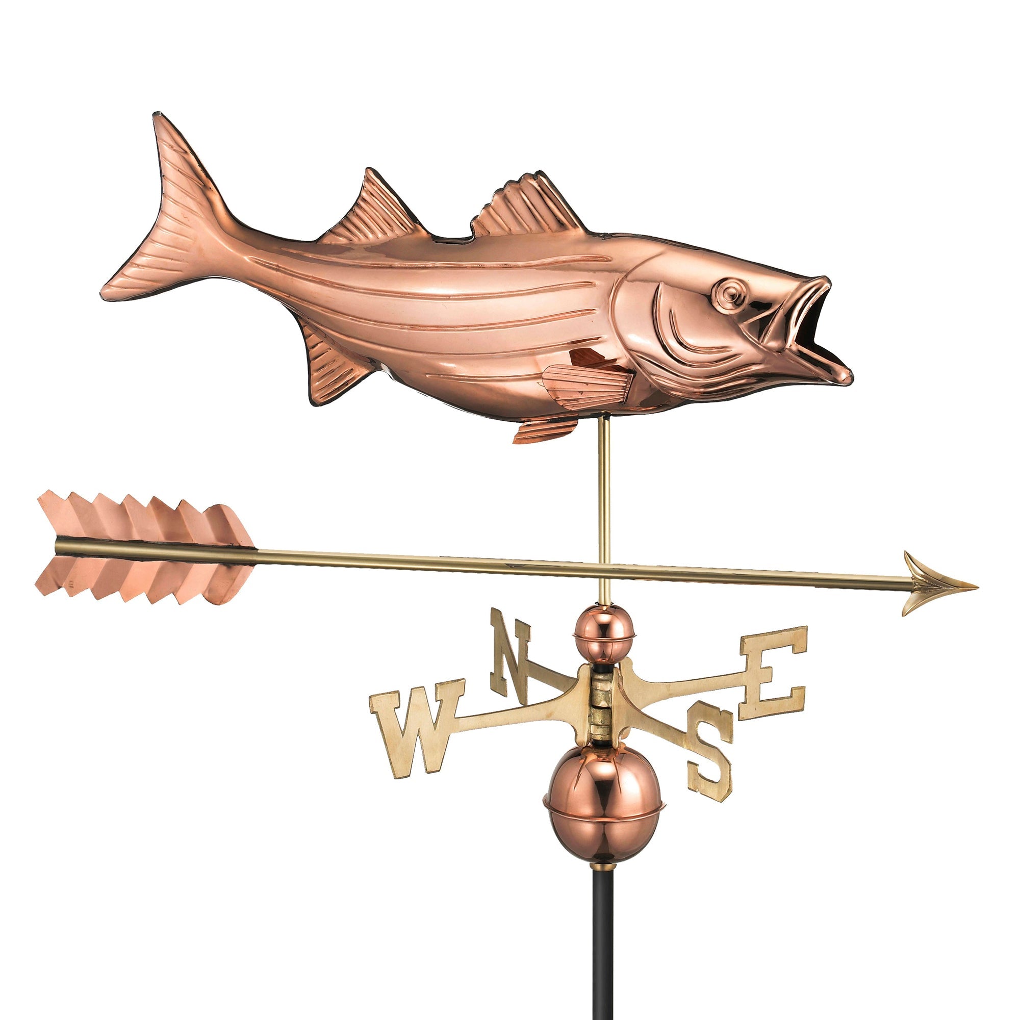 Bass with Arrow Weathervane - Decorative Outdoor Metal Sculpture for Garden, Yard, or Roof - Perfect for Rustic Home Decor & Fishing Enthusiasts