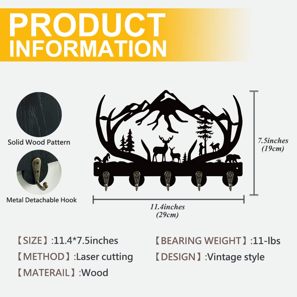 3D Deer Key Hooks Holder - Animal Theme Wall Mounted Organizer Rack for Keys, Hats & Coats | Entryway, Front Door, Kitchen & Bedroom Decor | Unique Housewarming & Birthday Gift Idea for Home Organization