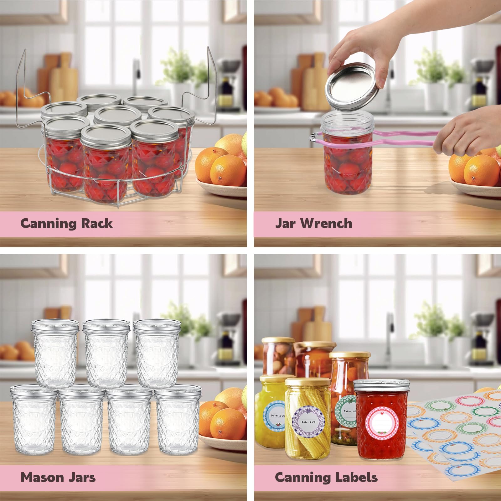 21.5QT Stainless Steel Water Bath Canner Pot with Rack & Lid - Complete Canning Kit Includes Mason Jars, Tongs & Accessories - Perfect for Home Canning, Preserving Fruits, Vegetables, Jams & Pickles