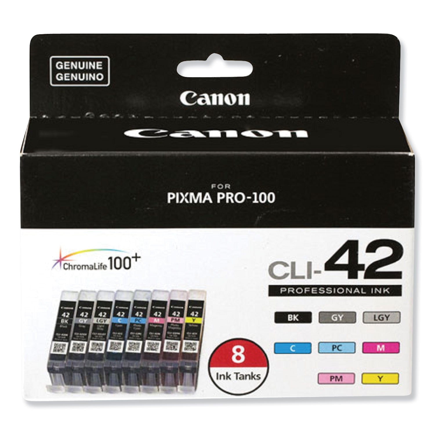 Canon CLI-42 ChromaLife100+ 8-Color Ink Cartridge Set - Black, Cyan, Magenta, Yellow, Photo Cyan, Photo Magenta, Gray, Light Gray - Compatible with PIXMA PRO-100 & PRO-10 Printers - Ideal for Photo Printing, Graphic Design & Professional Projects