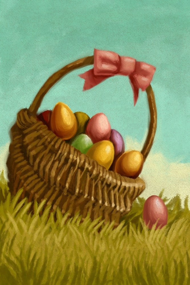 Easter Basket Oil Painting - Giclee Gallery Print 16x24 Wall Art Decor, Travel Poster for Home, Office & Gift Giving