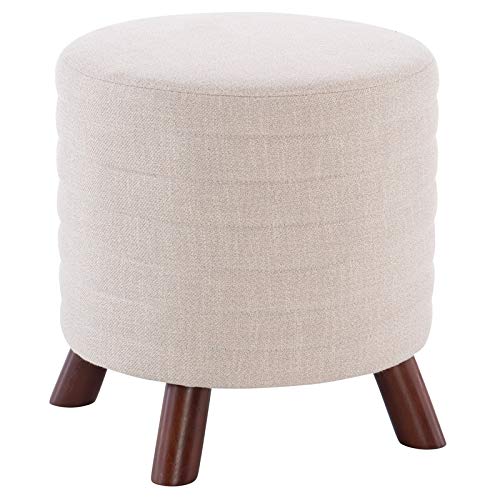Round Fabric Upholstered Stool in Beige - Modern Home Bar Stool, Accent Chair & Footrest for Living Room, Bedroom & Office - Riverbay Furniture