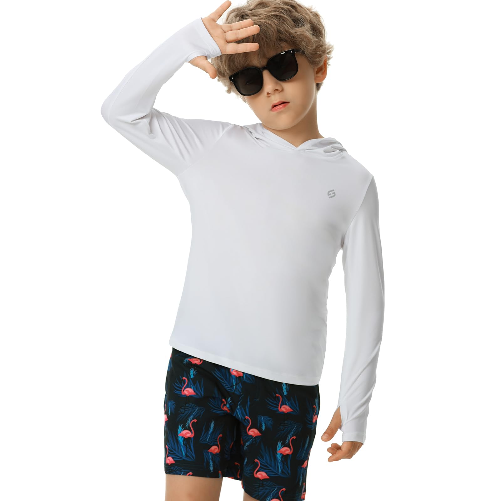 HODOSPORTS Boys UPF 50+ Sun Protection Long Sleeve Rash Guard Swim Shirt - Hooded UV Swimwear for Kids, Swimming, Hiking & Outdoor Water Activities
