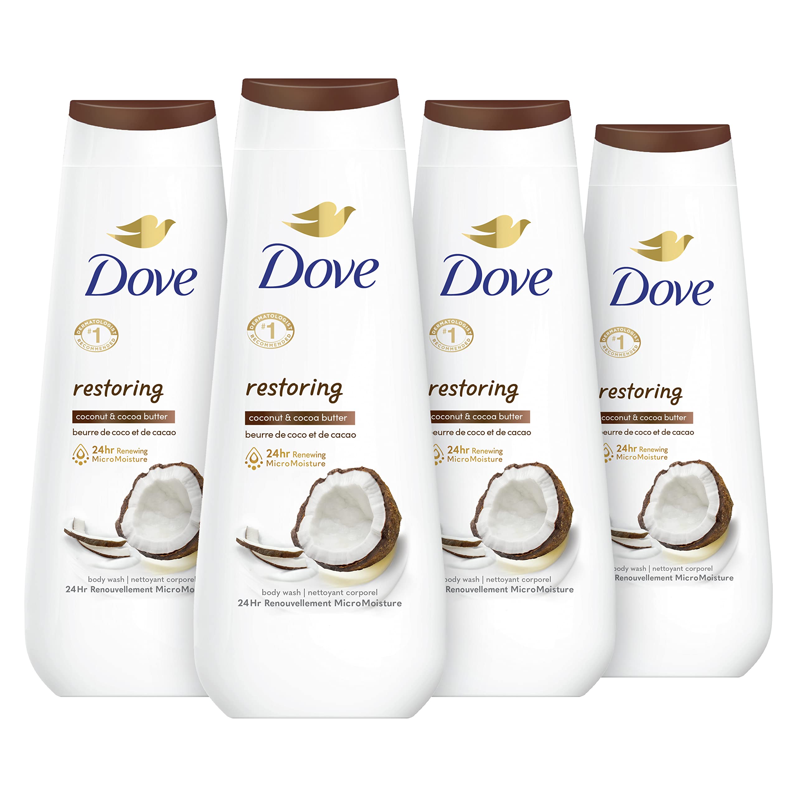 Dove Body Wash Set - Restoring Coconut & Cocoa Butter (4 Pack) + Relaxing Lavender Oil & Chamomile (3 Pack) for Smooth, Hydrated Skin | Moisturizing Shower Gel for Dry Skin Care | Perfect for Daily Use & Gift Sets