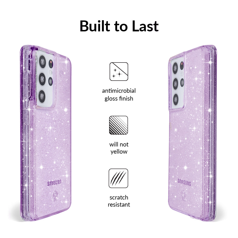 Lilac Stardust Samsung Phone Case - Protective Cover for Galaxy S21/S22/S23 - Trendy Glitter Design - Perfect for Everyday Use & Gift Giving