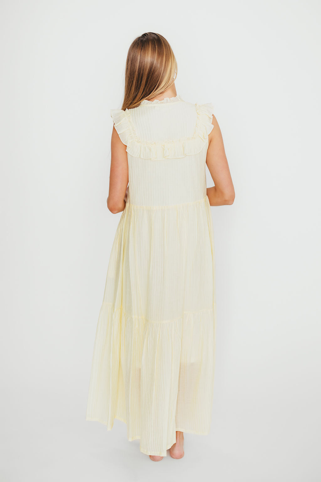 Brynn Ruffle Tiered Midi Dress in Ecru - Elegant Flowy Summer Dress for Women, Perfect for Weddings, Parties & Date Nights