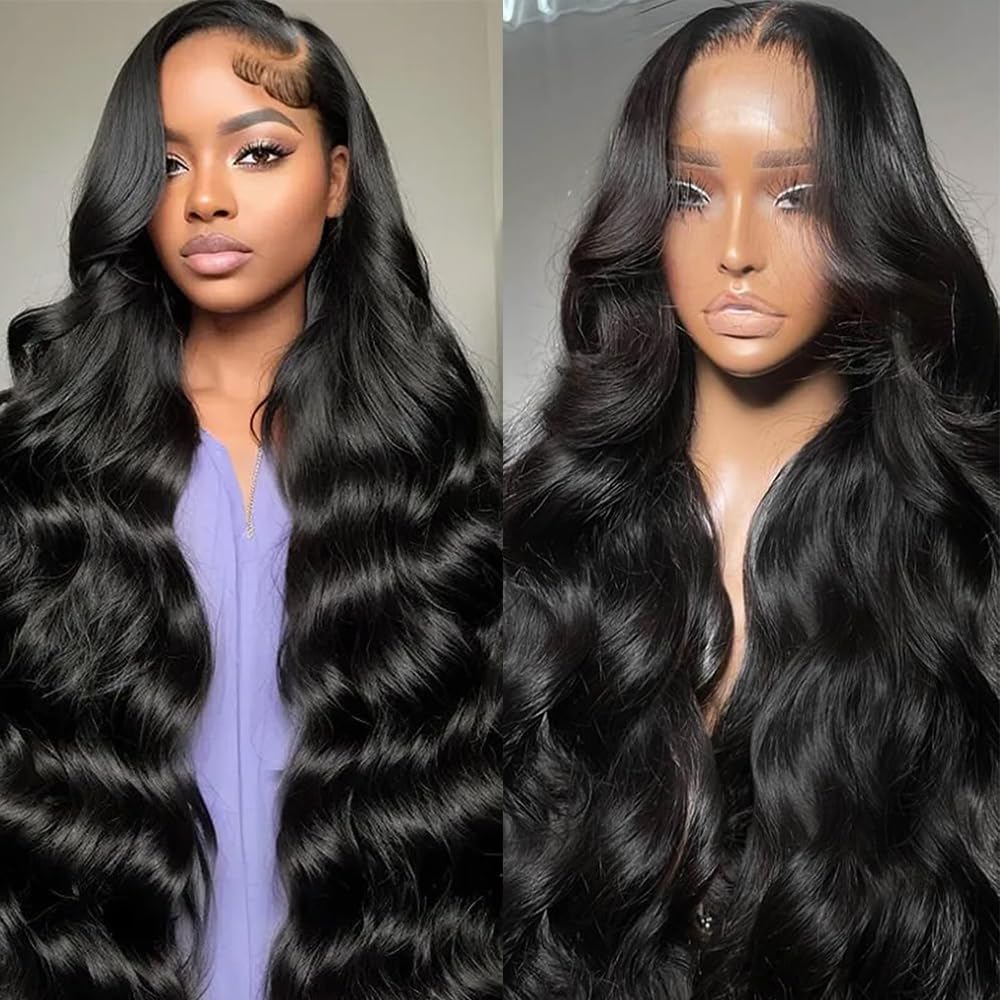 13x6 HD Lace Front Human Hair Wigs 200% Density Body Wave Pre-Plucked with Baby Hair - Glueless Natural Black Wig for Women (28 Inch) | Perfect for Daily Wear, Cosplay & Special Occasions