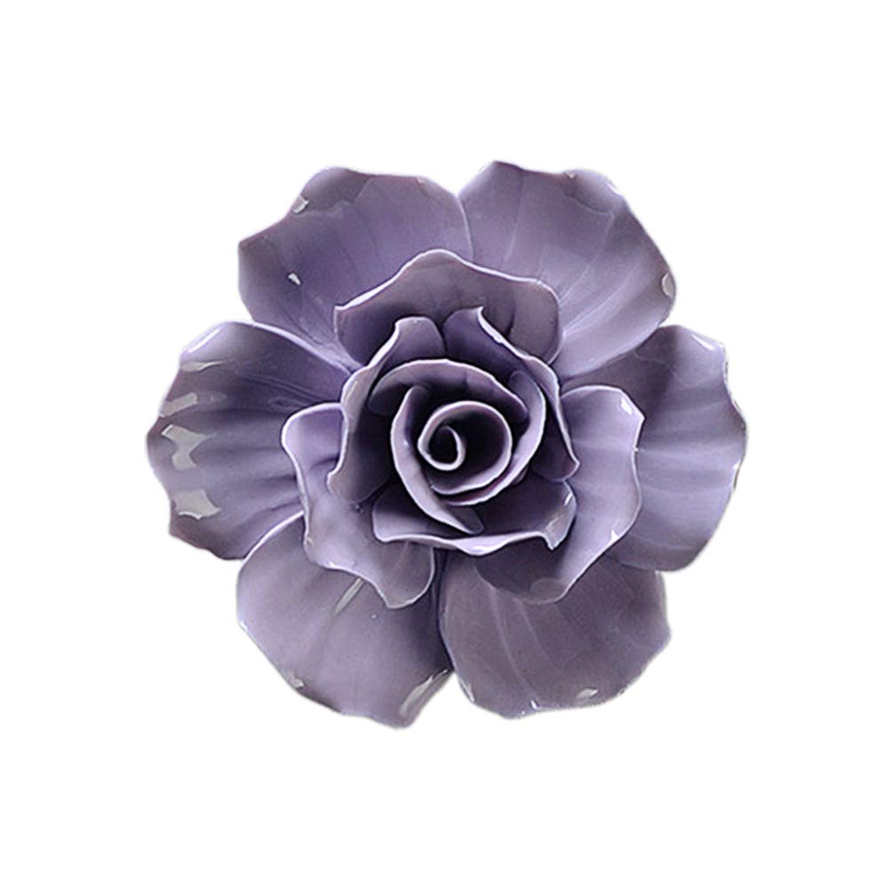3D Handmade Ceramic Peony Flower Wall Hanging - Purple Rose Wall Art Decor for Living Room & Bedroom - Elegant Home Décor for Wedding, Nursery, or Office Spaces