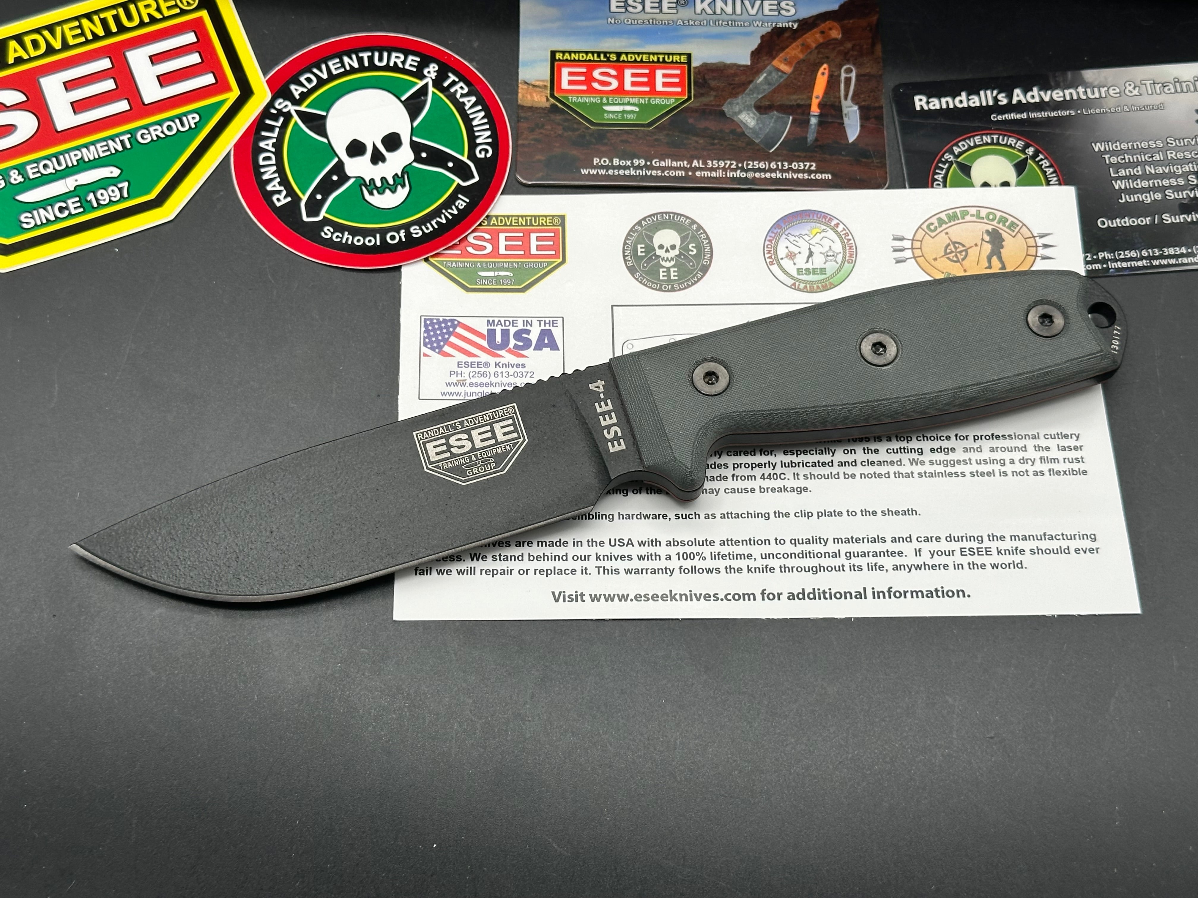 ESEE 4P KO Survival Knife - 4.5 Inch Black Tactical Fixed Blade Hunting Knife | Outdoor Camping, Bushcraft & Survival Gear | Perfect for Hiking, Hunting & Emergency Preparedness