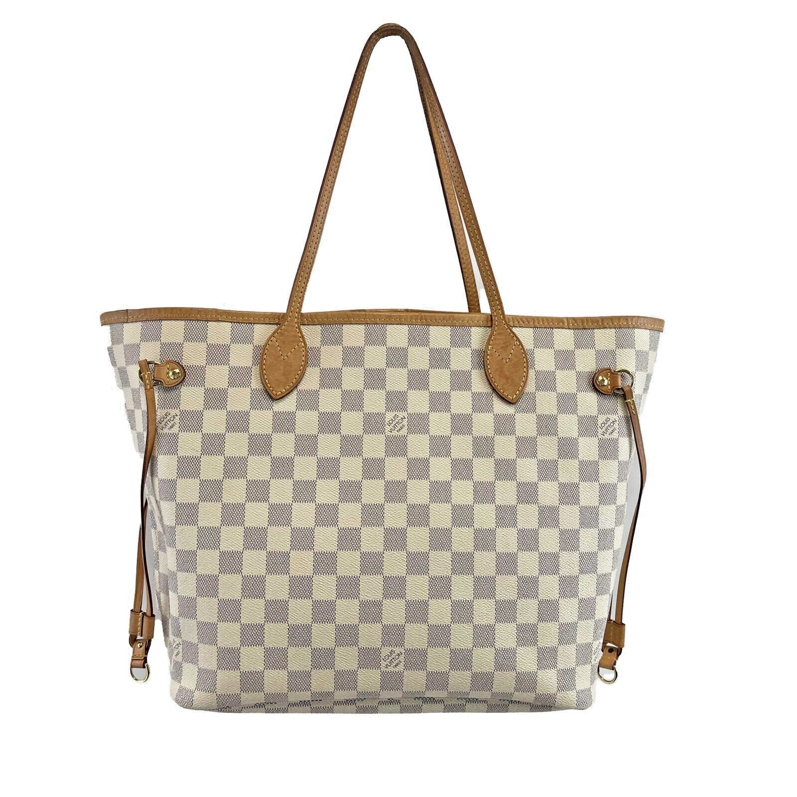 Louis Vuitton Neverfull MM Damier Azur Tote Bag with Pouch - White Designer Handbag for Women, Perfect for Work, Travel & Everyday Use