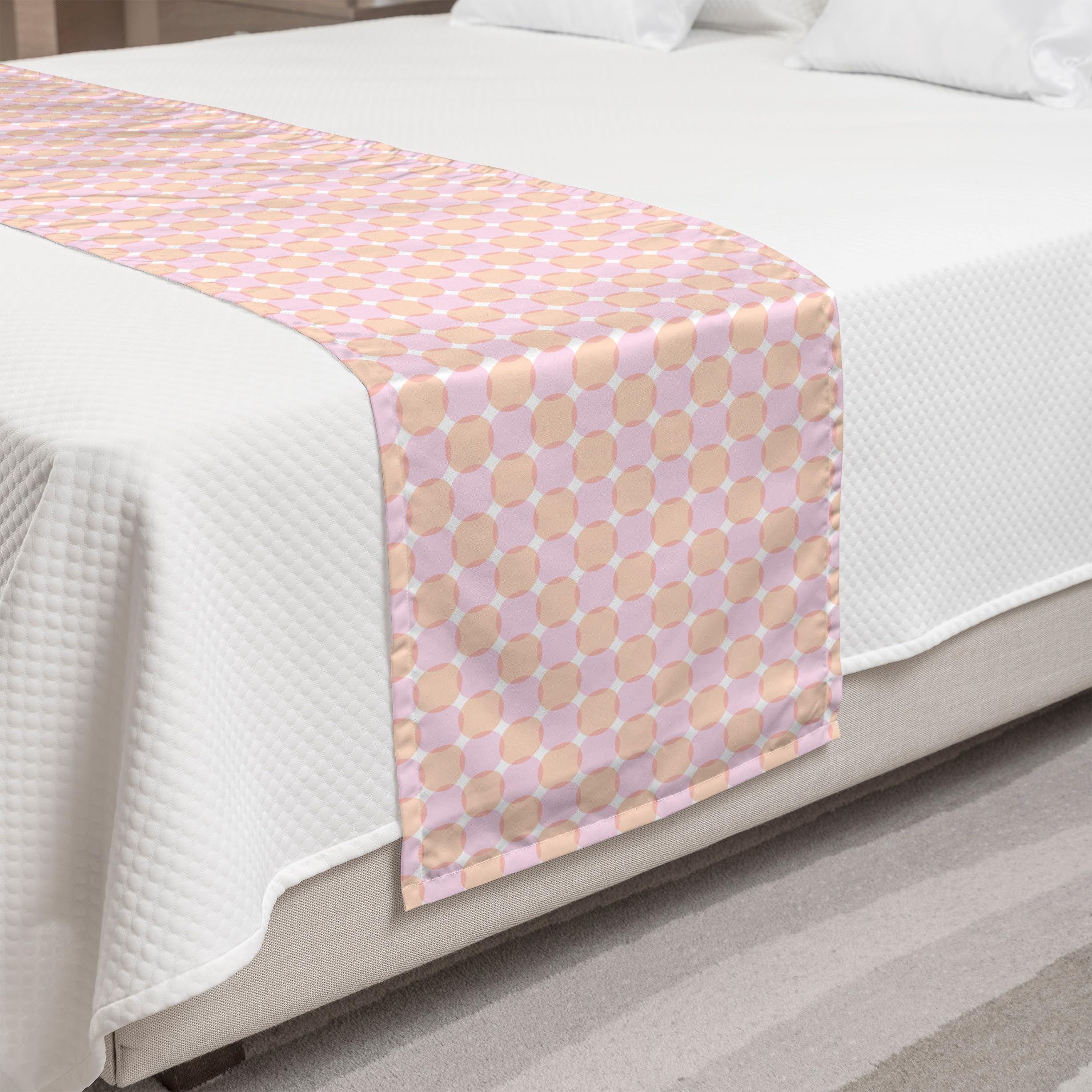 Ambesonne Geometric Circle Bed Runner - Blush Pastel Oval Design, Decorative Accent Bed Scarf for Hotels, Homes & Guest Rooms - Pale Peach Multicolor - Perfect for Bedroom Decor, Wedding Accents & Cozy Home Styling