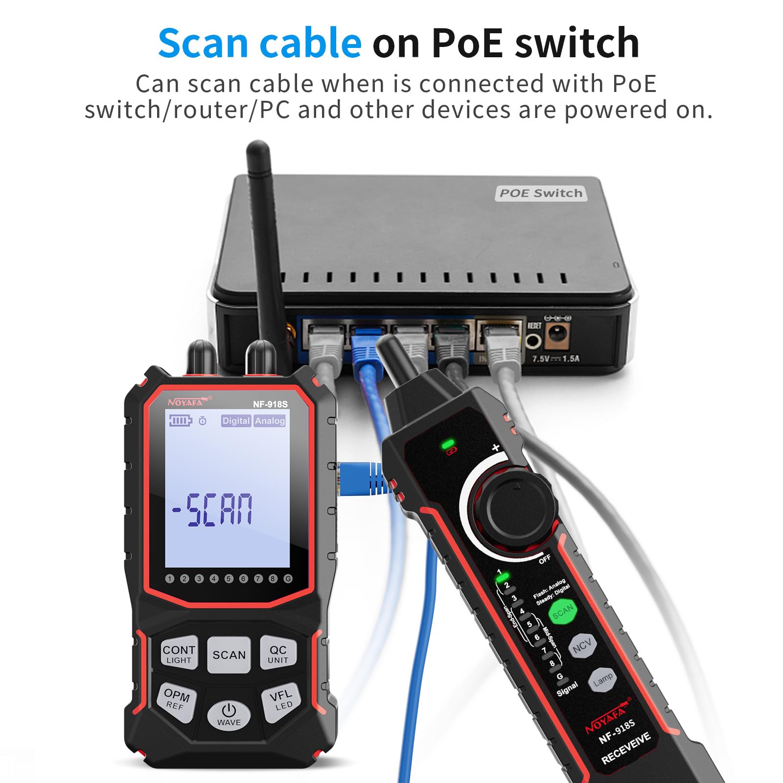 NOYAFA NF-918S Professional Network Cable Tester with 6-Wavelength Optical Power Meter | Ethernet RJ45 Cable Toner | 10mW Visual Fault Locator & PoE Tester | Ideal for Network Installation, Maintenance & Troubleshooting