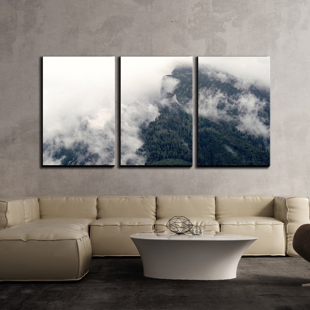 Wall26 - 3 Piece Canvas Wall Art Set - Mountain Landscape with Fog - Modern Framed & Stretched Ready to Hang Home Decor - 24
