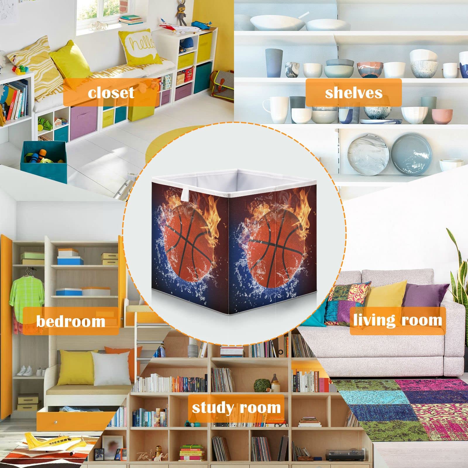 Collapsible Fabric Storage Bin for Basketball Toys - Home & Office Organizer
